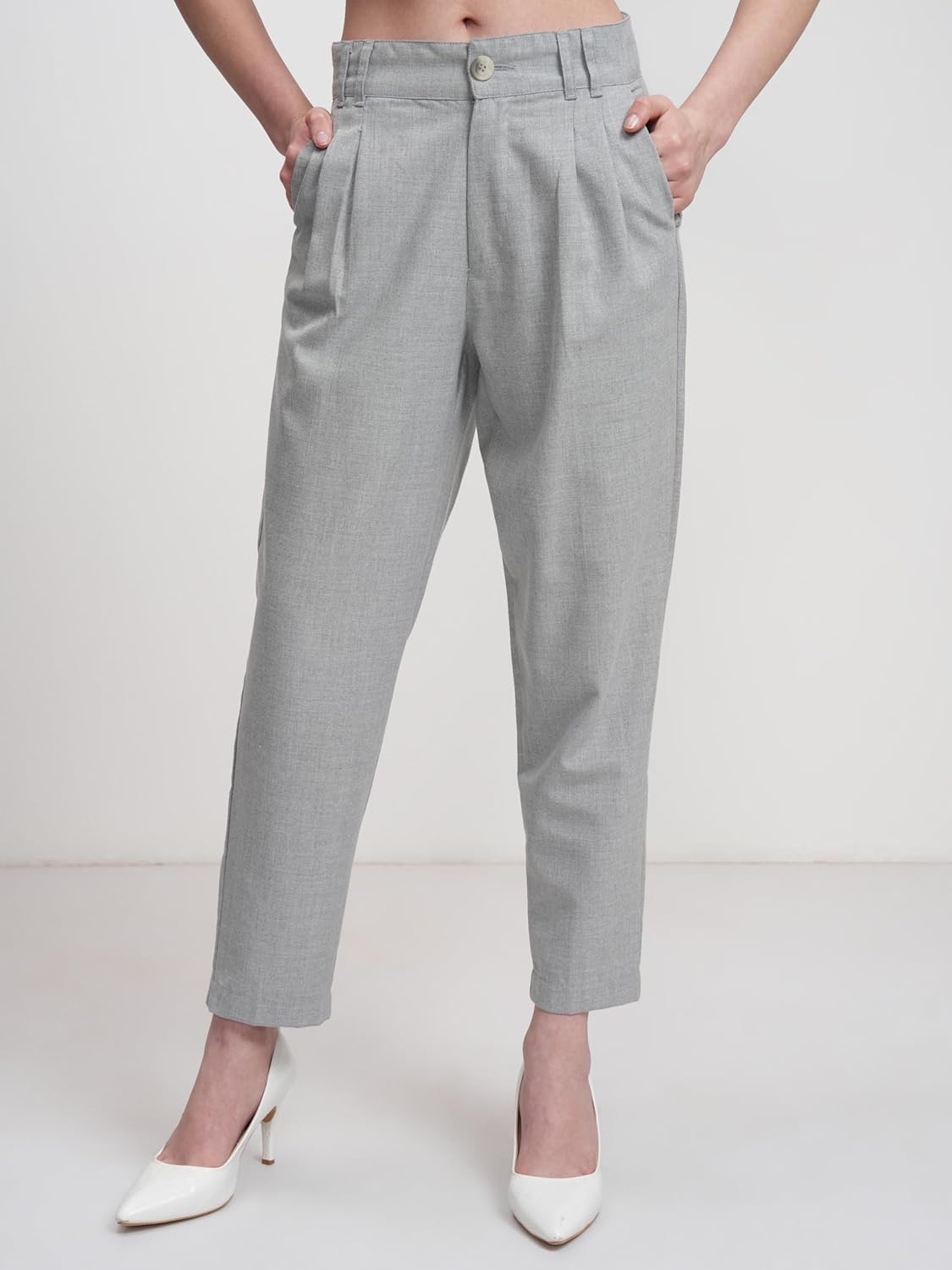 Tokyo Talkies Women's Tapered Fit Cropped Trousers | Stretchable Trousers| Mid-Rise by Prixsa.com - Image 5