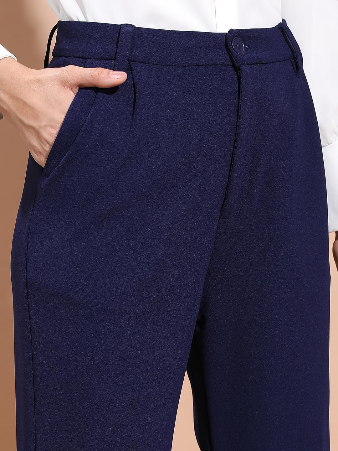 Tokyo Talkies Women's Straight Fit Wide Leg Trousers | Stretchable Trousers | Casual Trousers| Mid-Rise by Prixsa.com - Image 6