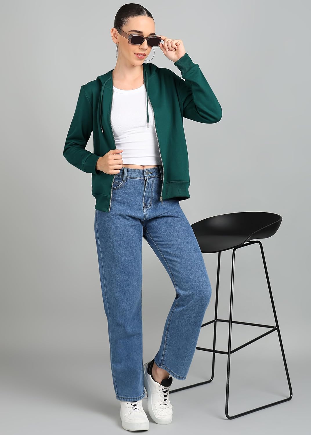 Alan Jones Clothing Women's Solid Zipper Hooded Sweatshirt | Front Zip, Ribbed Hem, Lined Hood, Casual Winter Wear by Prixsa.com - Image 3