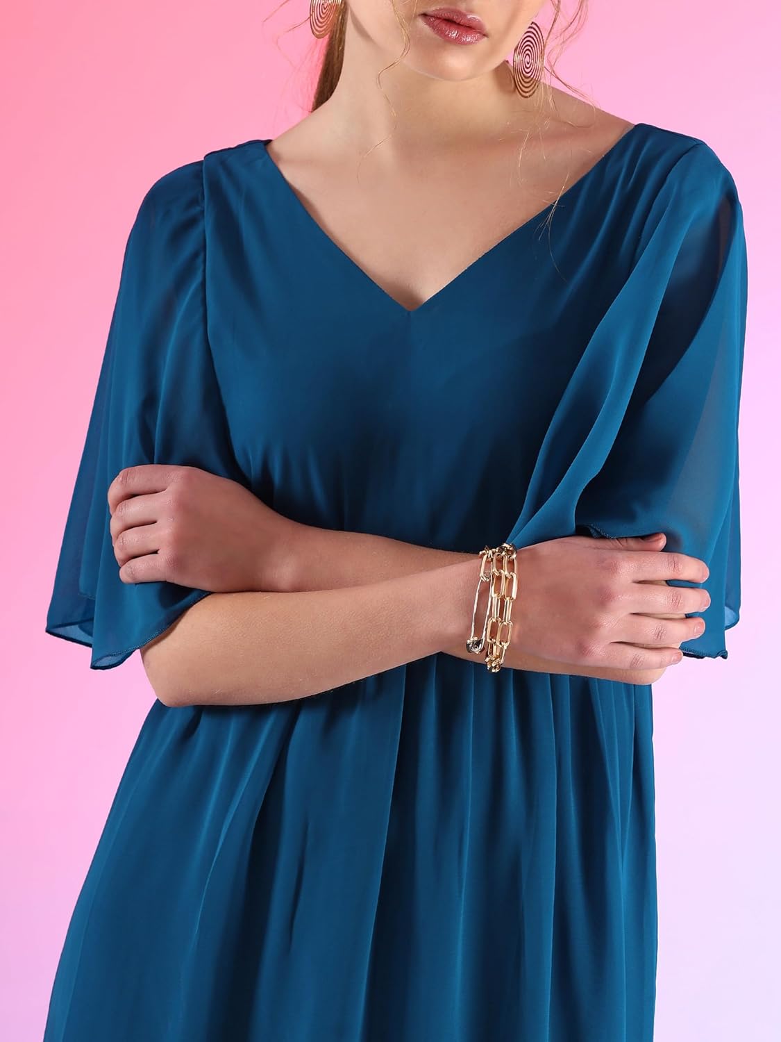 Sheetal Associates Women's Georgette Solid Casual Maxi Fit and Flare Dress by Prixsa.com - Image 3