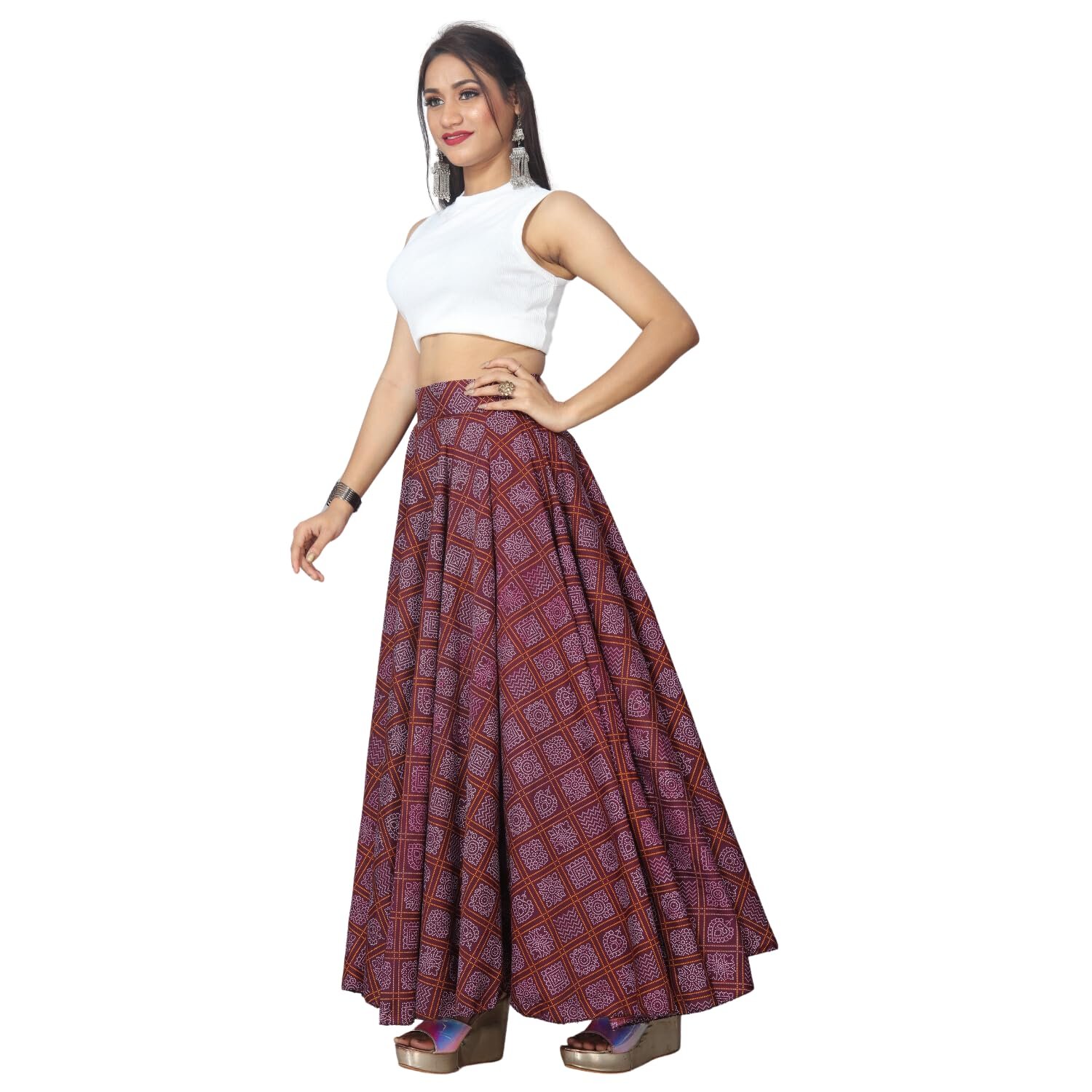 JYESHTA Women's American Crepe Blooming Flared Long for Traditional Stitched A-line Flare Skirt for Girls with 12 Meter Flare 40inch Height by Prixsa.com - Image 3