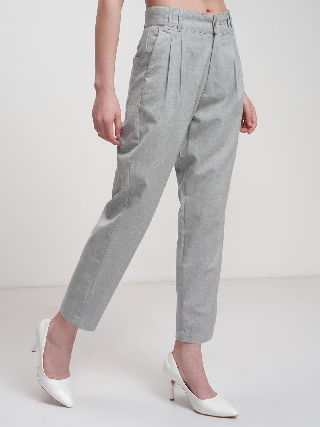Tokyo Talkies Women's Tapered Fit Cropped Trousers | Stretchable Trousers| Mid-Rise by Prixsa.com - Image 4