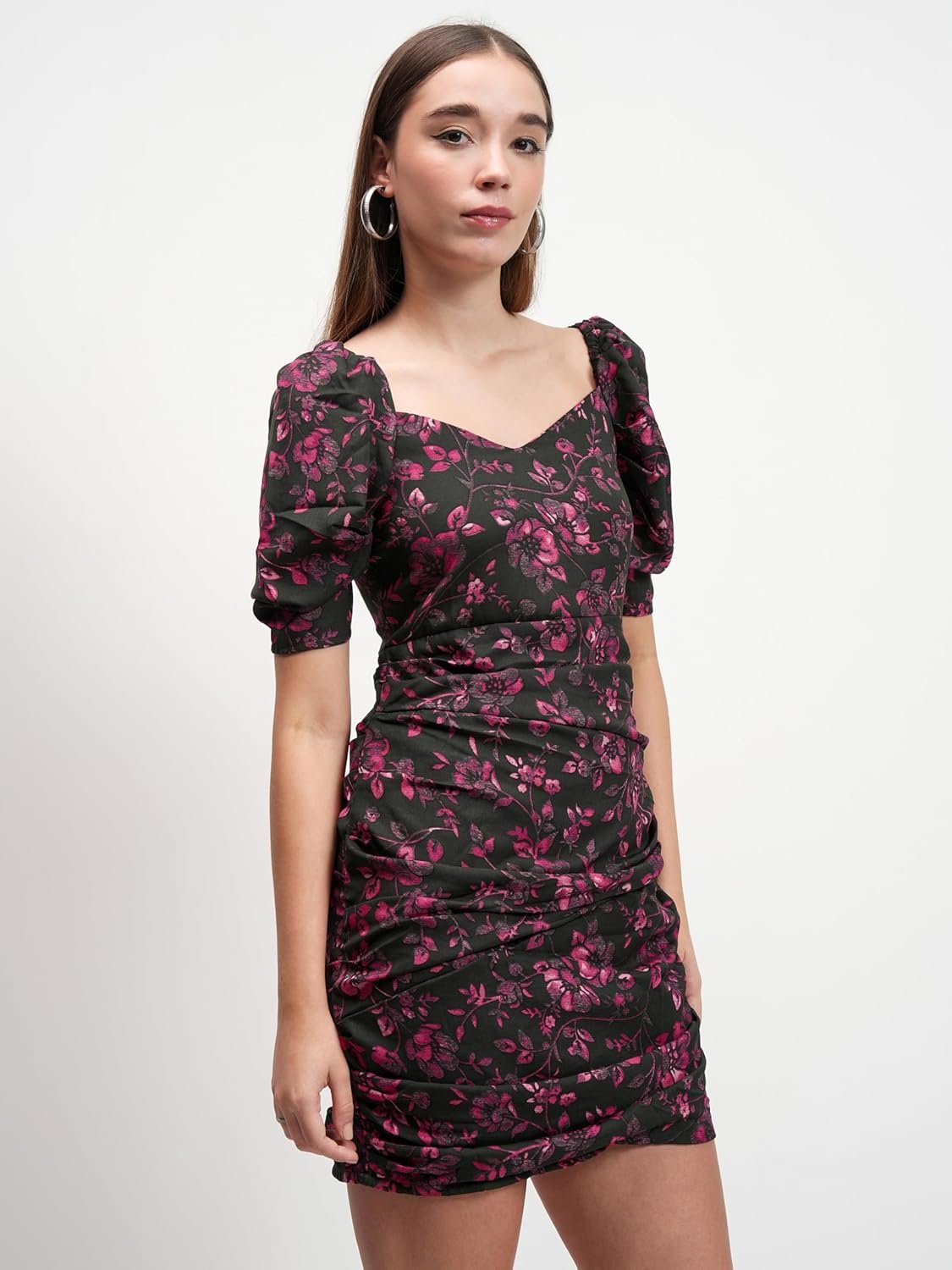Tokyo Talkies Women's Dresses for Women | Floral Print | Short Smocked Dress | Puff Sleeves | Elegant & Trendy by Prixsa.com - Image 4