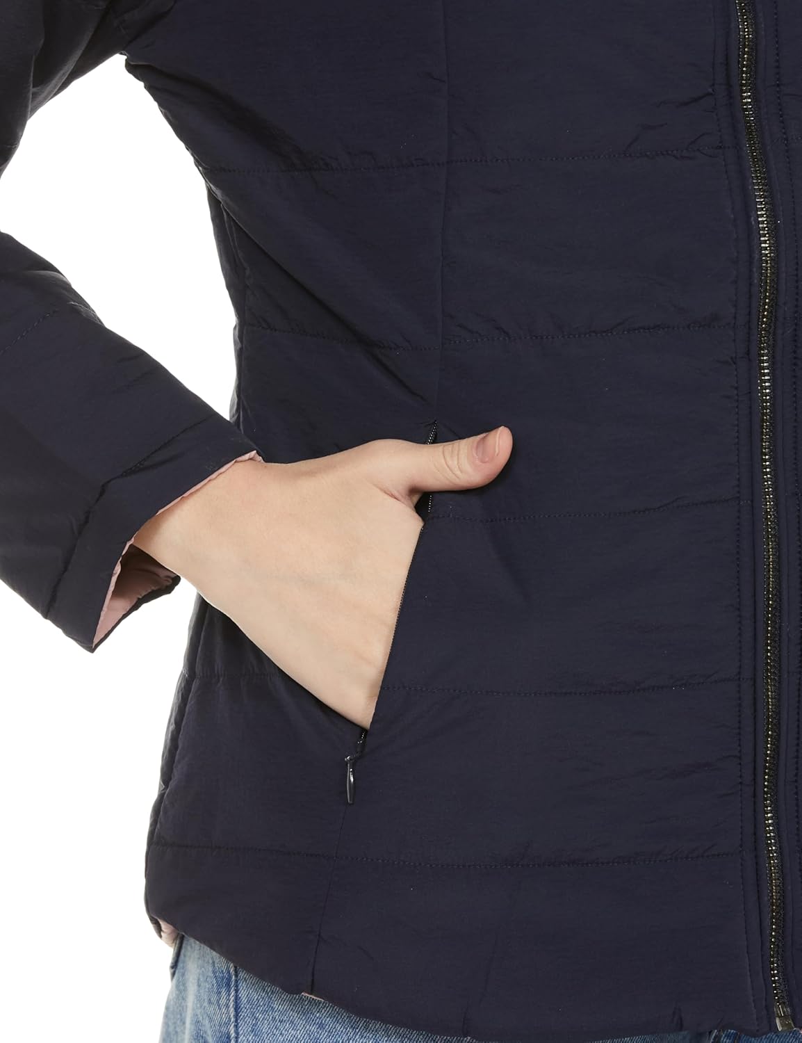 Qube By Fort Collins Women's Polyester Medium-Length Bomber Jacket With Detachable Hood Stylish Winterwear For All-Day Comfort by Prixsa.com - Image 4