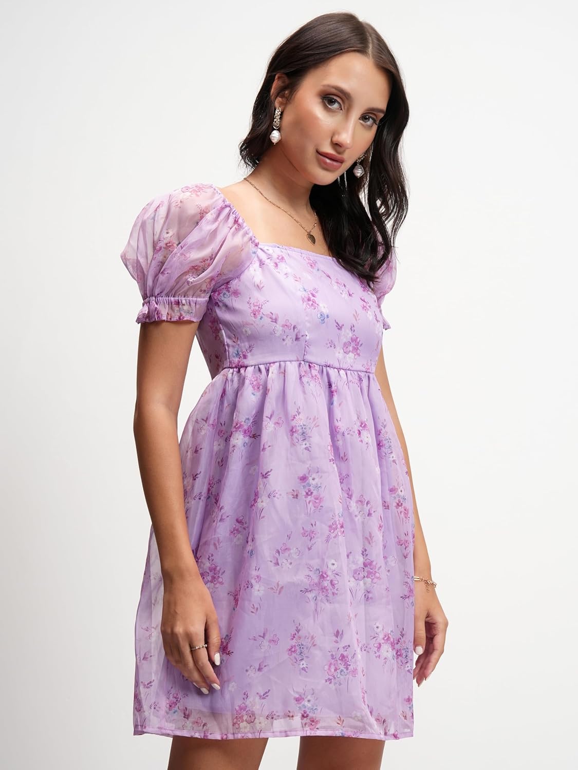 Tokyo Talkies Womens Dresses Women | Floral Print | Short Puff Sleeves | Fit & Flare | Short Dress Stylish by Prixsa.com - Image 4