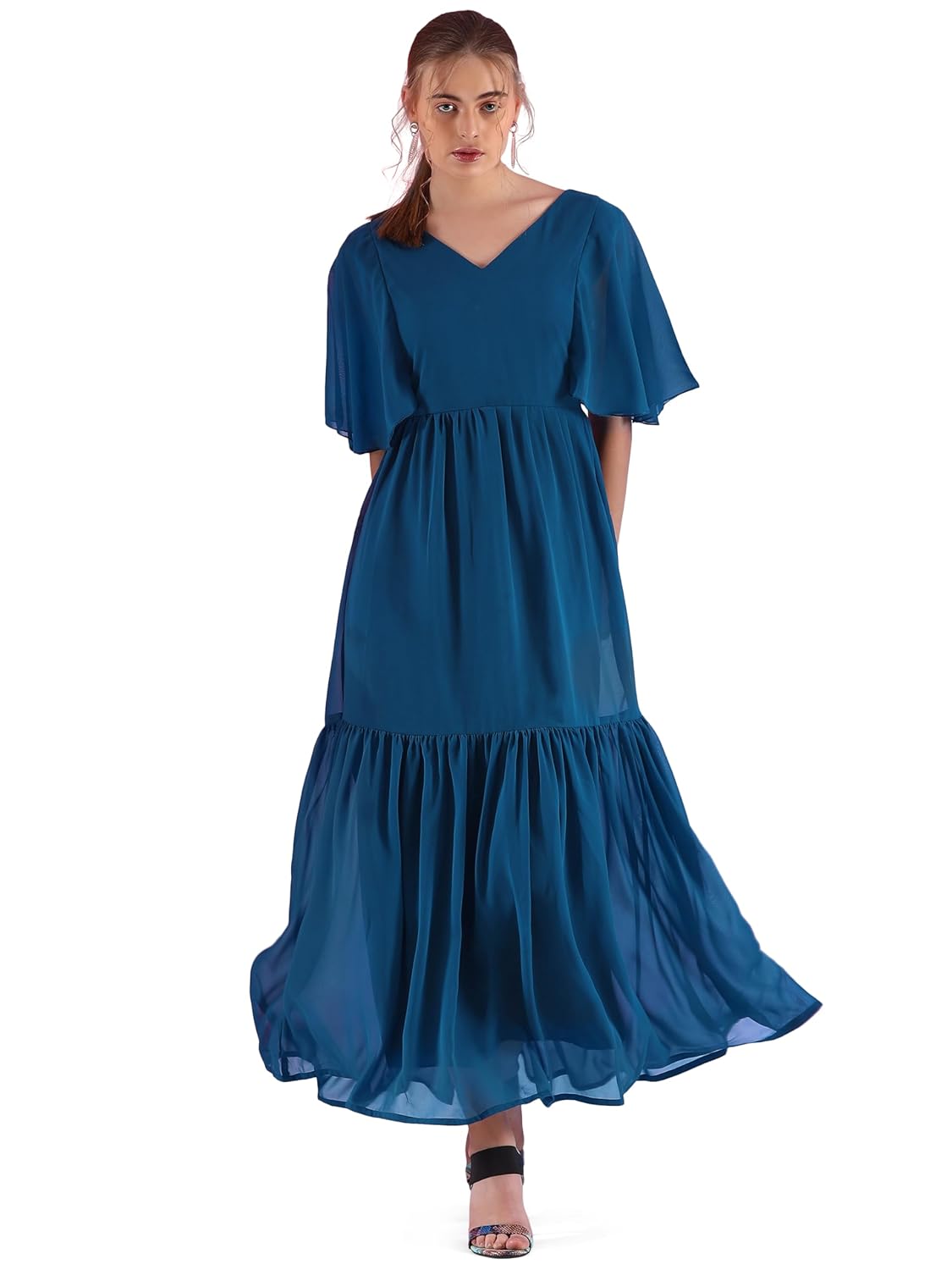Sheetal Associates Women's Georgette Solid Casual Maxi Fit and Flare Dress by Prixsa.com