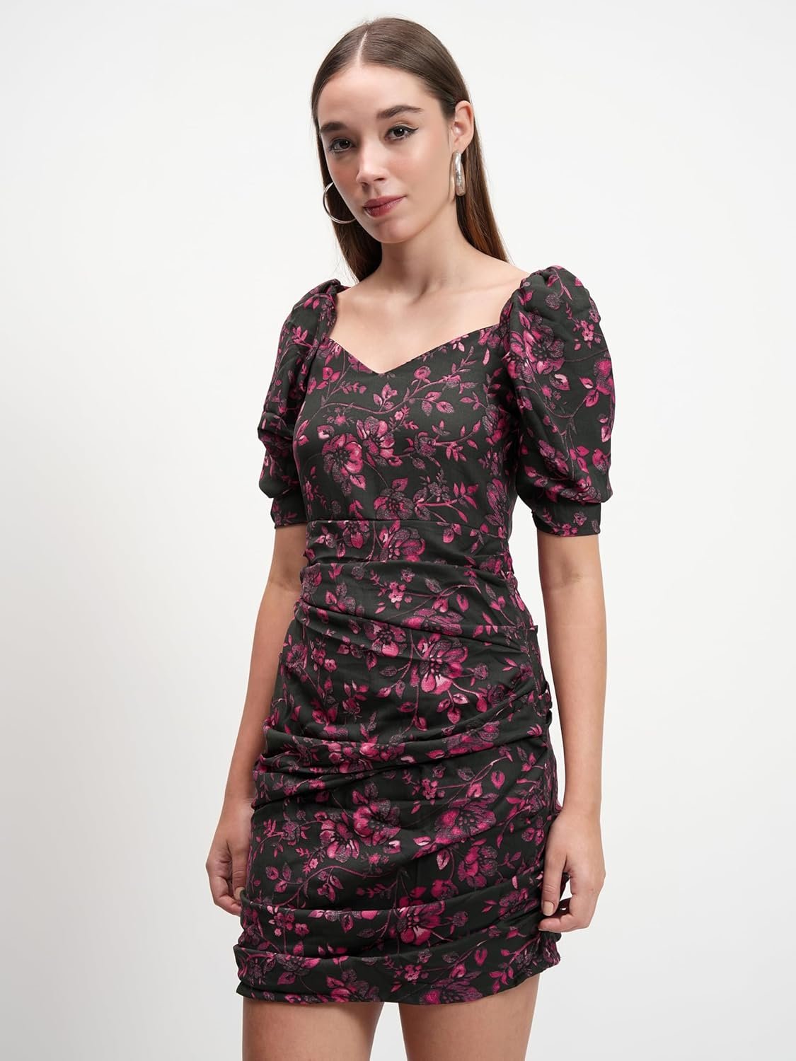 Tokyo Talkies Women's Dresses for Women | Floral Print | Short Smocked Dress | Puff Sleeves | Elegant & Trendy by Prixsa.com - Image 7