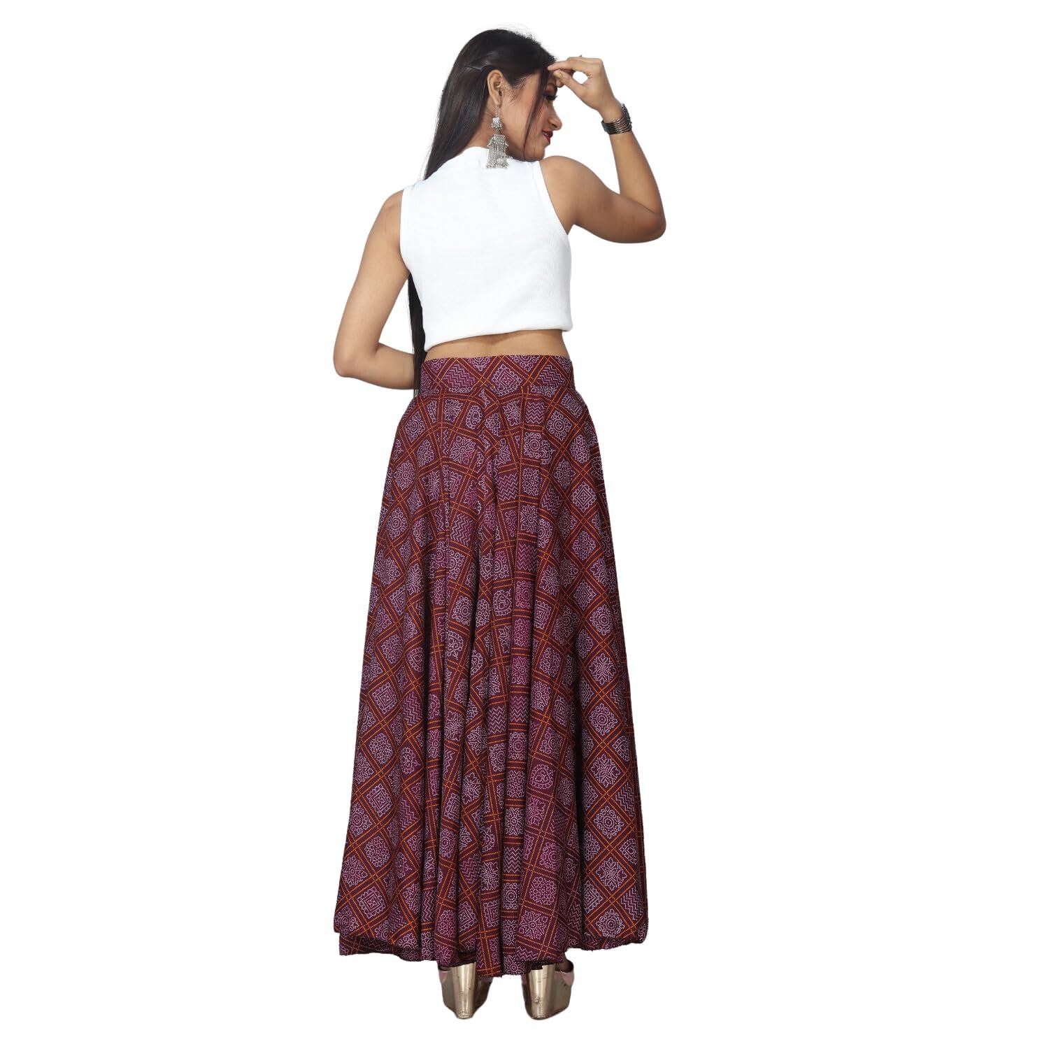 JYESHTA Women's American Crepe Blooming Flared Long for Traditional Stitched A-line Flare Skirt for Girls with 12 Meter Flare 40inch Height by Prixsa.com - Image 5
