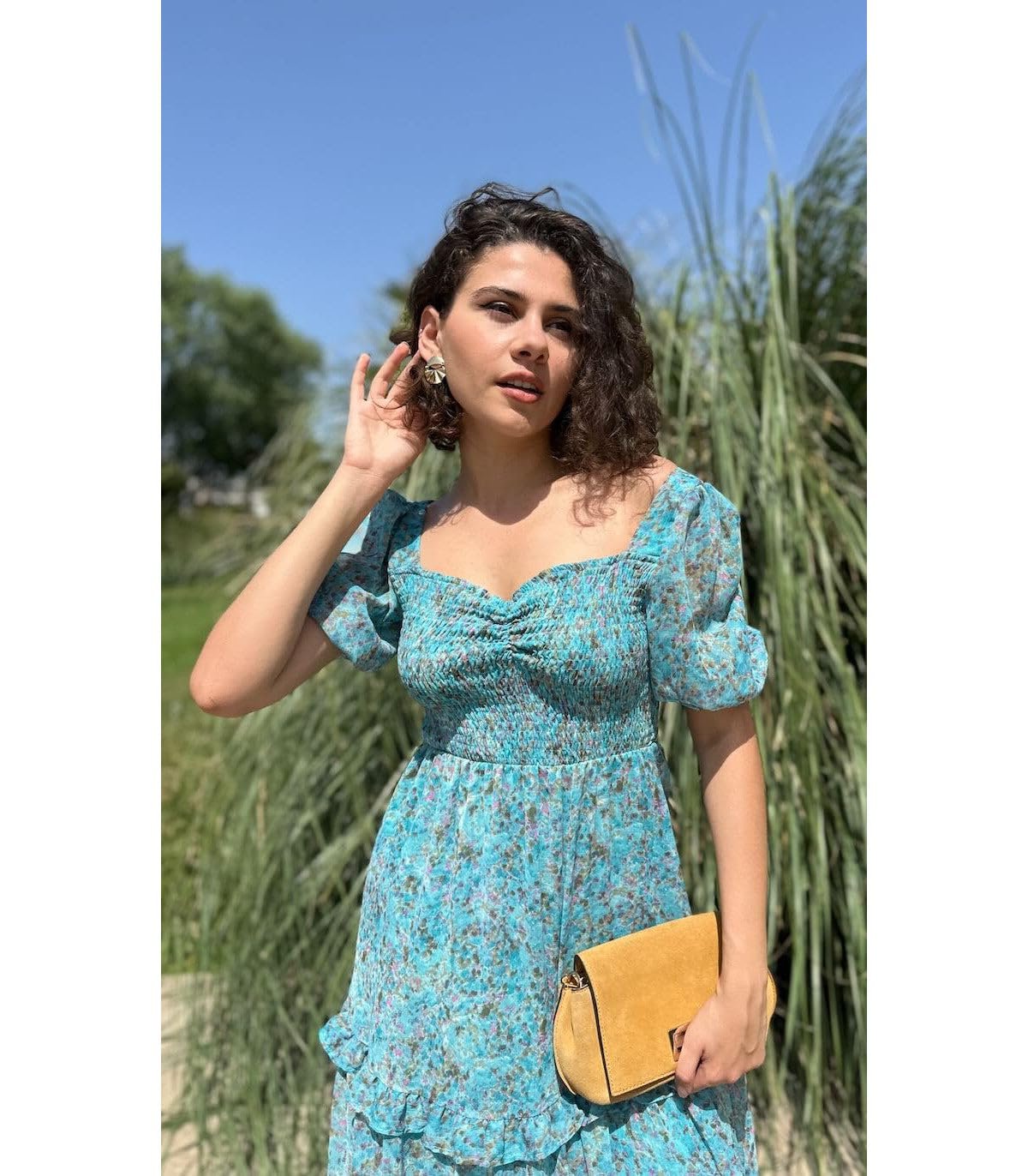 Sheetal Associates Women's Floral Puff Sleeve High Waist A Line Flowy Long Dress by Prixsa.com - Image 2
