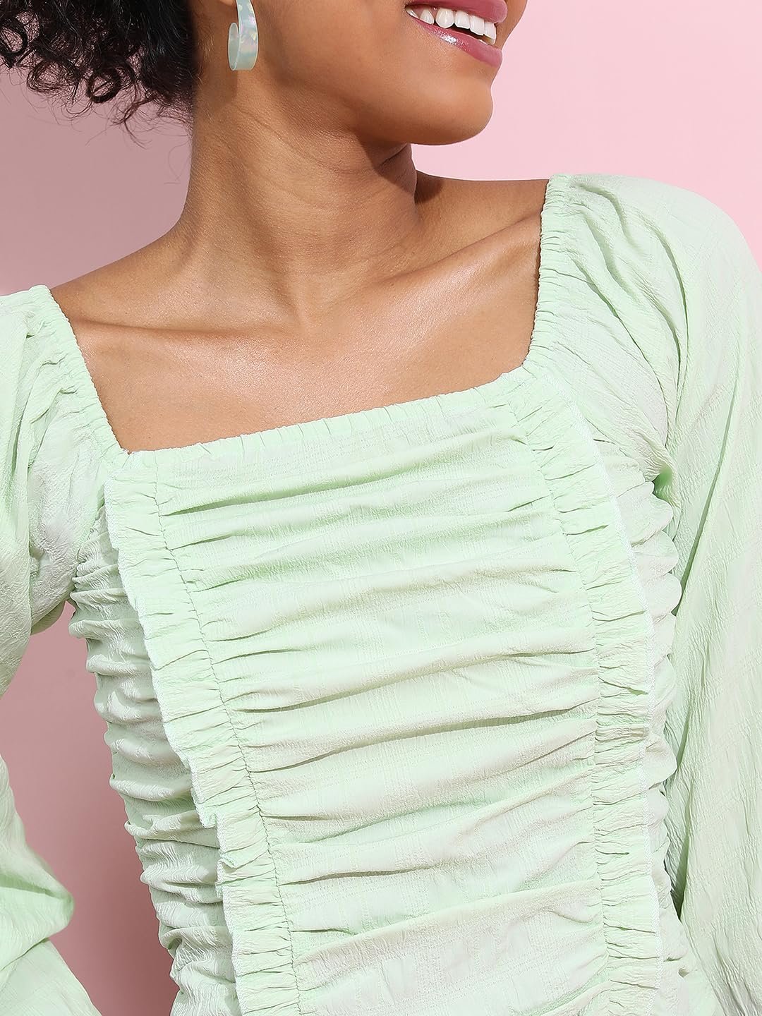 Tokyo Talkies Women's Long Sleeves Square Neck Self Design Tops| Stylish Casual wear by Prixsa.com - Image 6