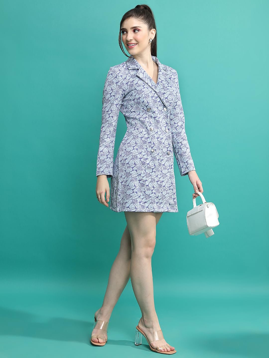Tokyo Talkies Women's Long Sleeves Shirt Collar Self Design Dresses | Stylish| Casual by Prixsa.com - Image 2