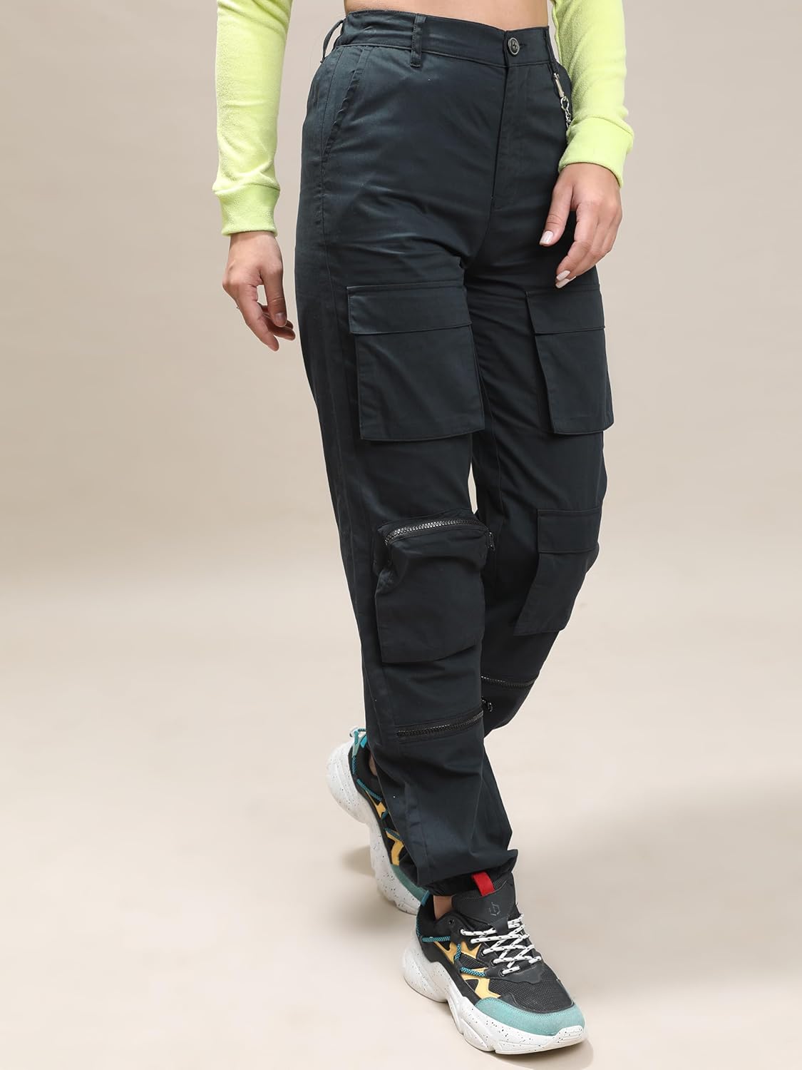 Tokyo Talkies Women's Regular Fit Cargos Trousers| Mid-Rise by Prixsa.com - Image 4