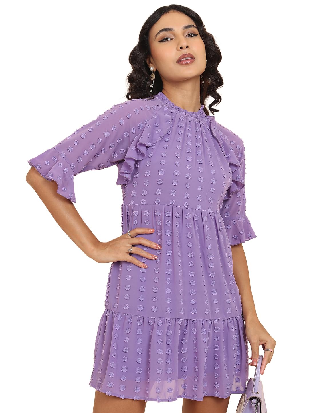 Tokyo Talkies Women's Three-Quarter Sleeves High Neck Self Design Dresses | Stylish Dresses | Casual Dresses by Prixsa.com