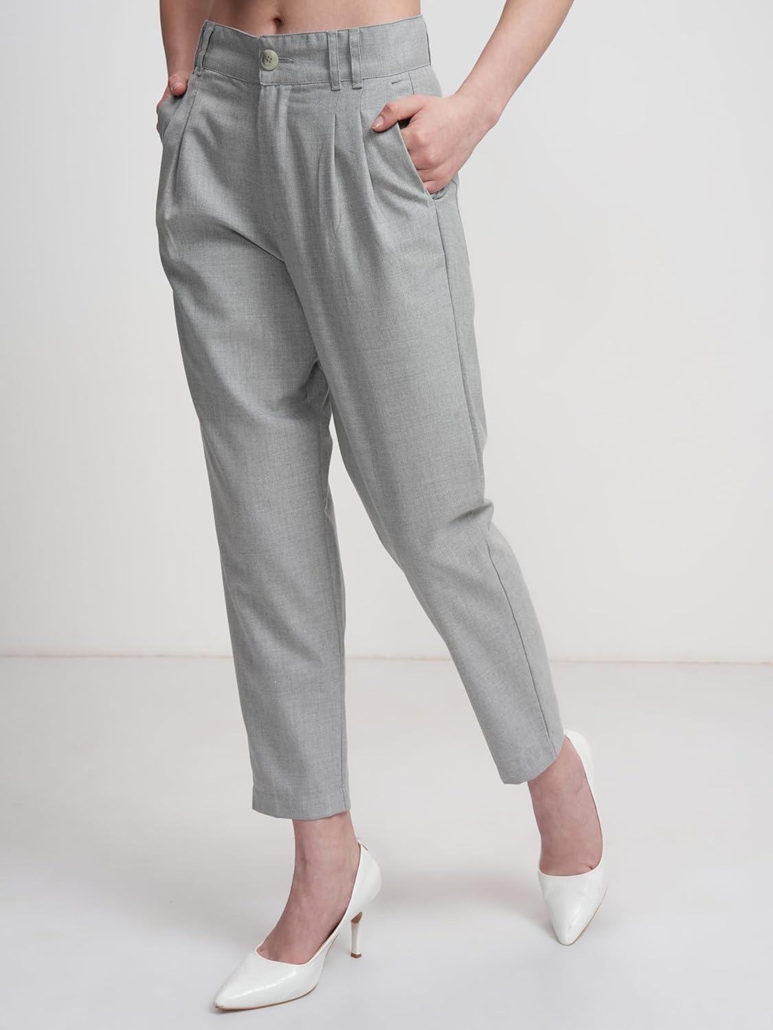 Tokyo Talkies Women's Tapered Fit Cropped Trousers | Stretchable Trousers| Mid-Rise by Prixsa.com - Image 7