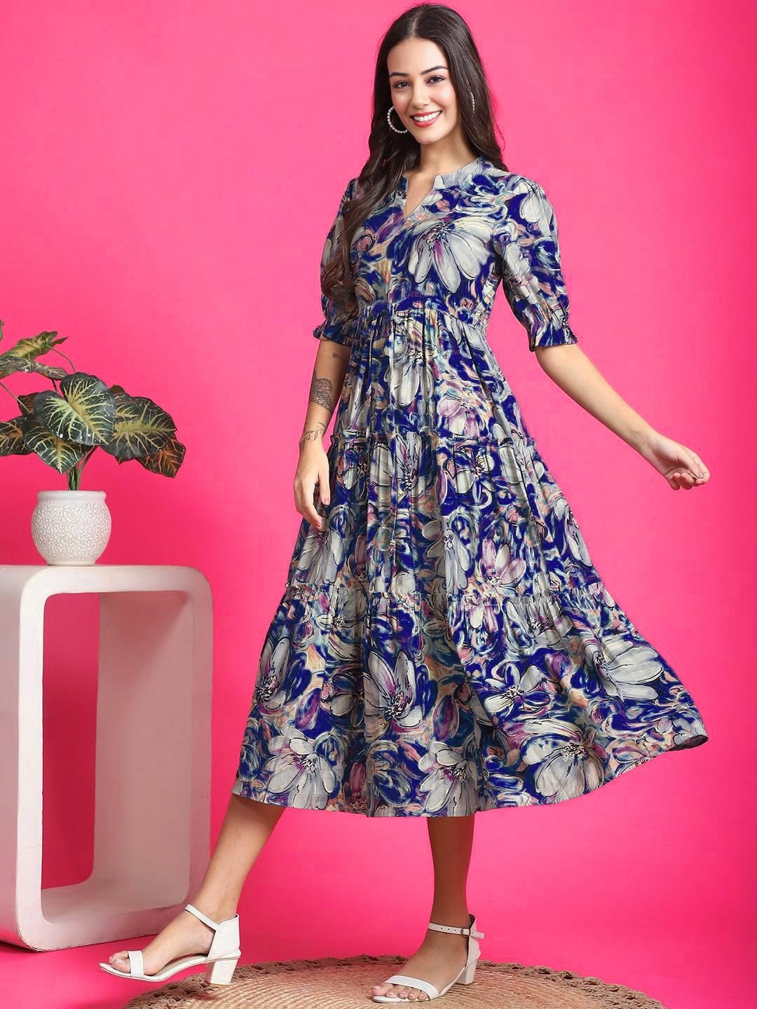 PRESHA Women's Fit and Flare Pure Cotton Long Maxi Dress (SP-22 Blue) by Prixsa.com - Image 7