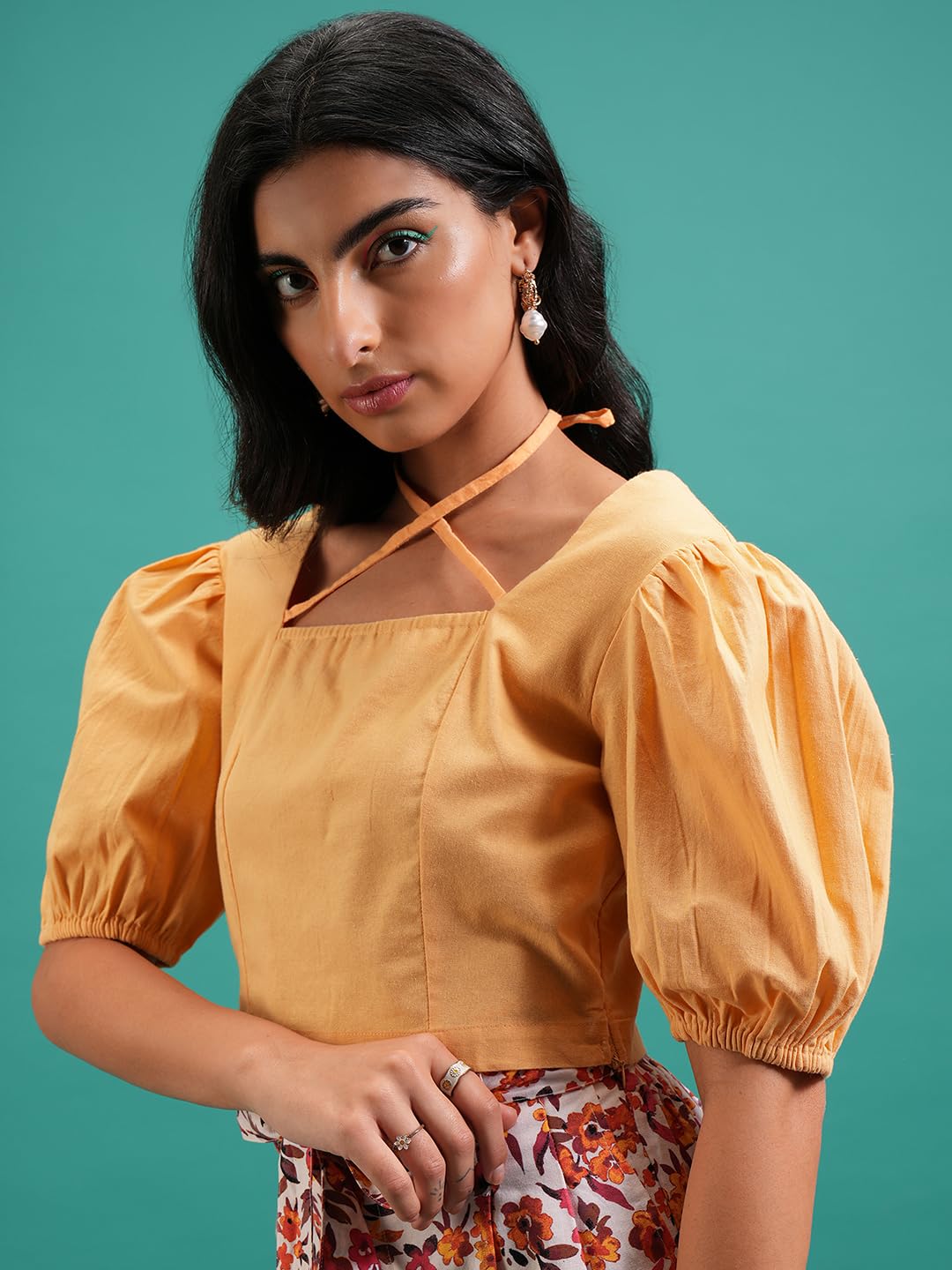 Tokyo Talkies Women's Short Sleeves Square Neck Solid Tops| Stylish | Casual Wear by Prixsa.com - Image 5