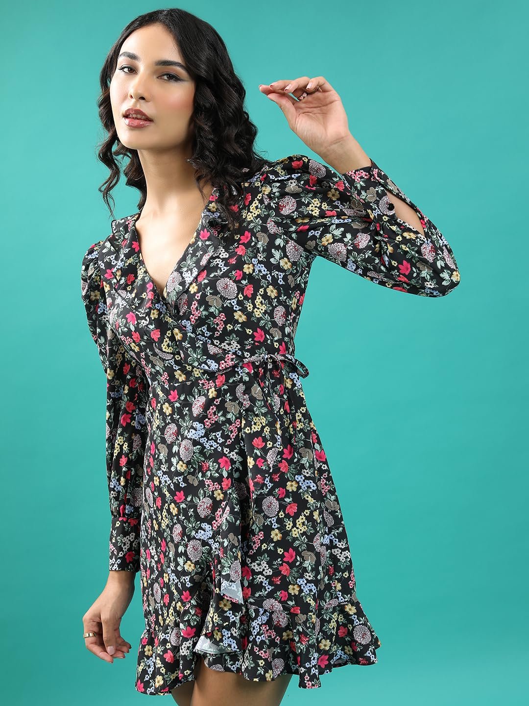 Tokyo Talkies Women's Long Sleeves V-Neck Printed Dresses | Stylish Dresses | Casual Dresses by Prixsa.com - Image 5