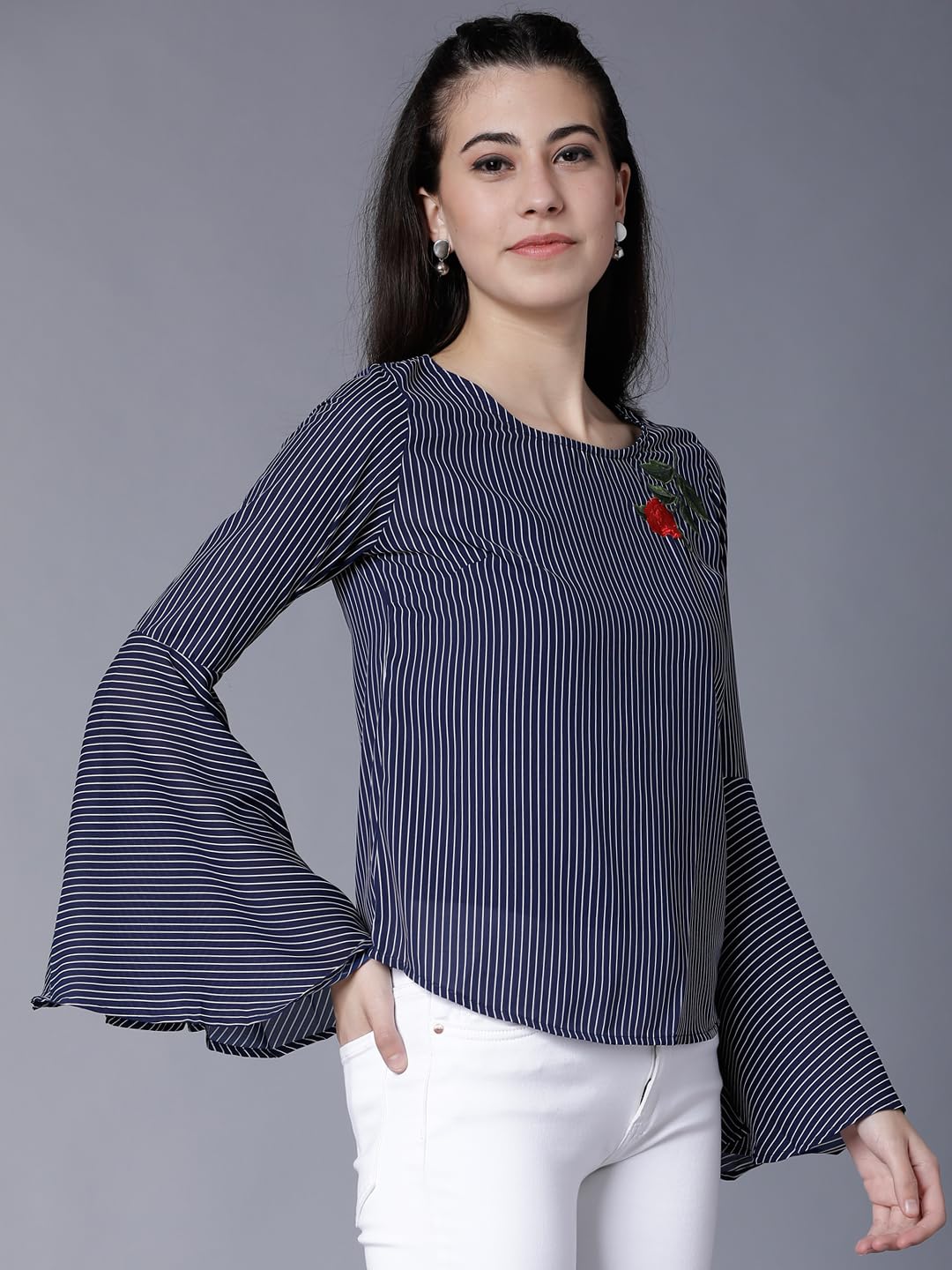 Tokyo Talkies Women's Striped Relaxed Fit Tops by Prixsa.com - Image 4