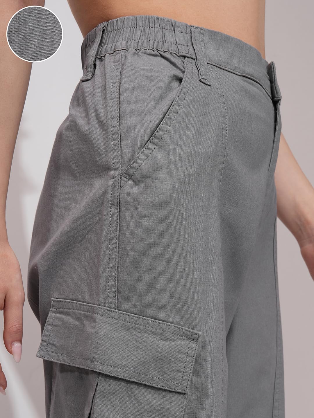 Tokyo Talkies Women's Straight Fit Cargos Trousers| Mid-Rise by Prixsa.com - Image 6