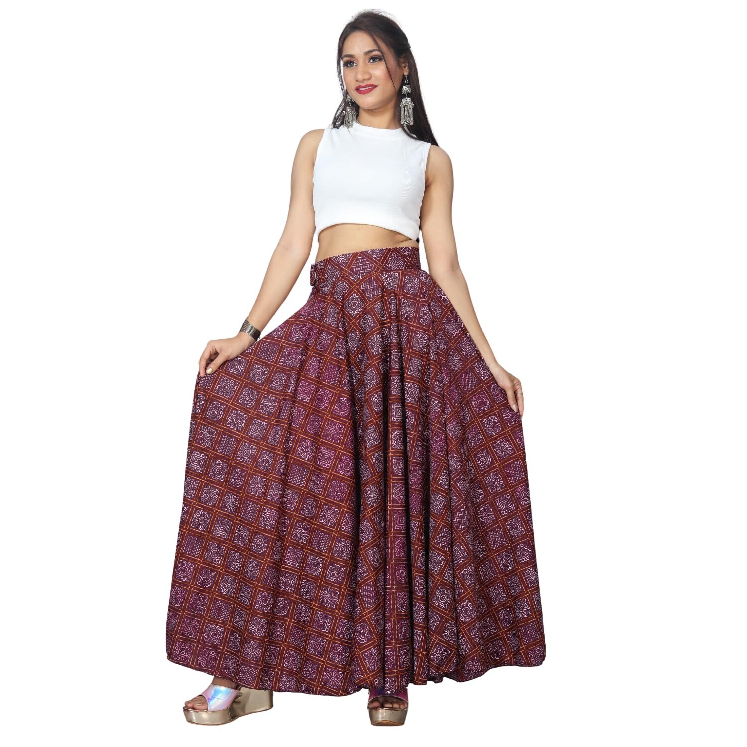 JYESHTA Women's American Crepe Blooming Flared Long for Traditional Stitched A-line Flare Skirt for Girls with 12 Meter Flare 40inch Height by Prixsa.com - Image 2