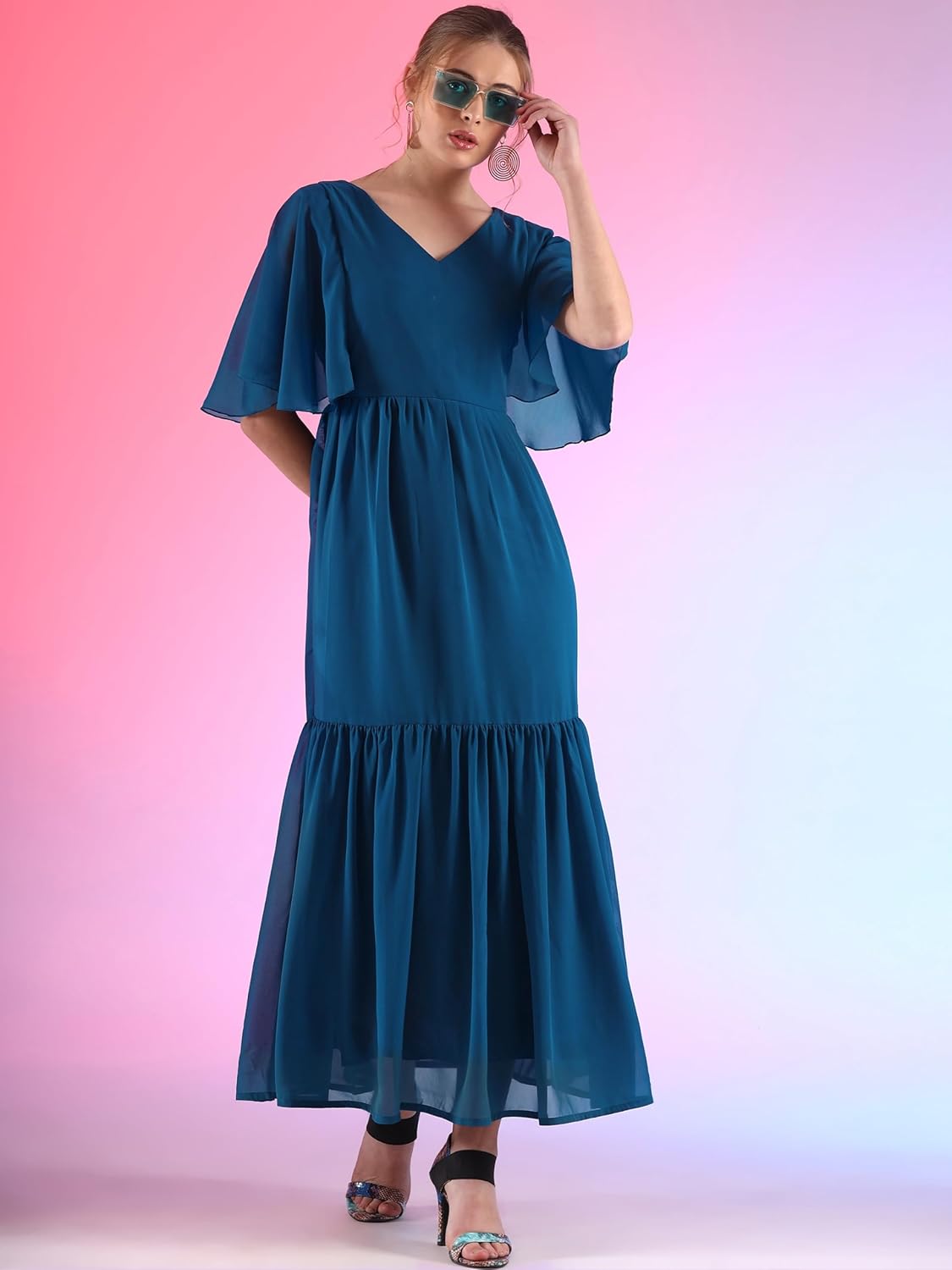 Sheetal Associates Women's Georgette Solid Casual Maxi Fit and Flare Dress by Prixsa.com - Image 6