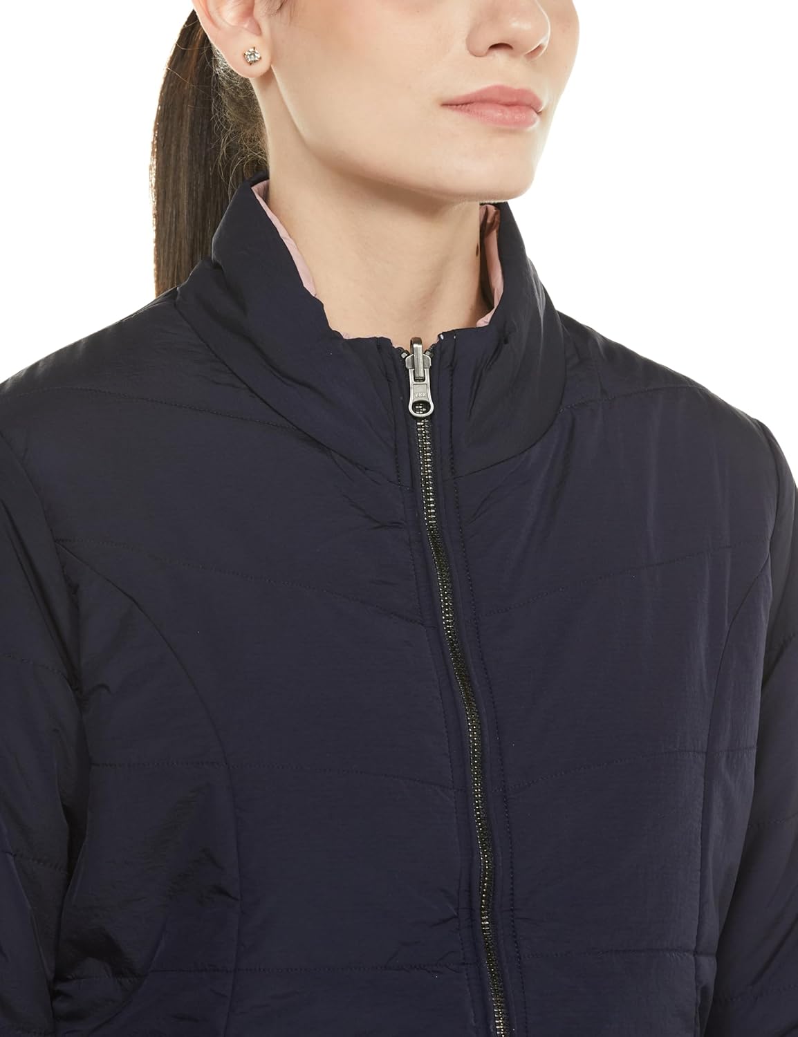 Qube By Fort Collins Women's Polyester Medium-Length Bomber Jacket With Detachable Hood Stylish Winterwear For All-Day Comfort by Prixsa.com - Image 3