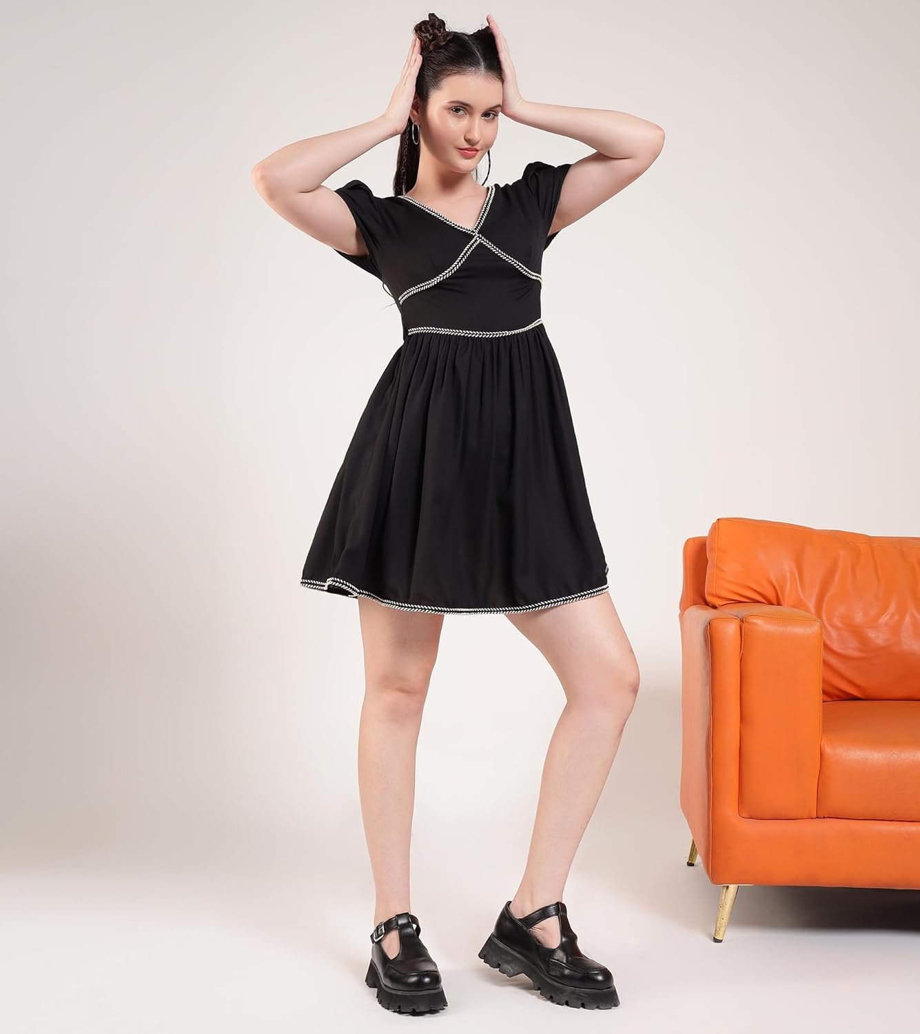 DEEBACO Solid Summer Cool Corset Style Dress for Women's|V-Neck Sleeveless Fit & Flare Above Knee Length|Summer Western Party Casual Wear Trendy Dress for Ladies by Prixsa.com - Image 6