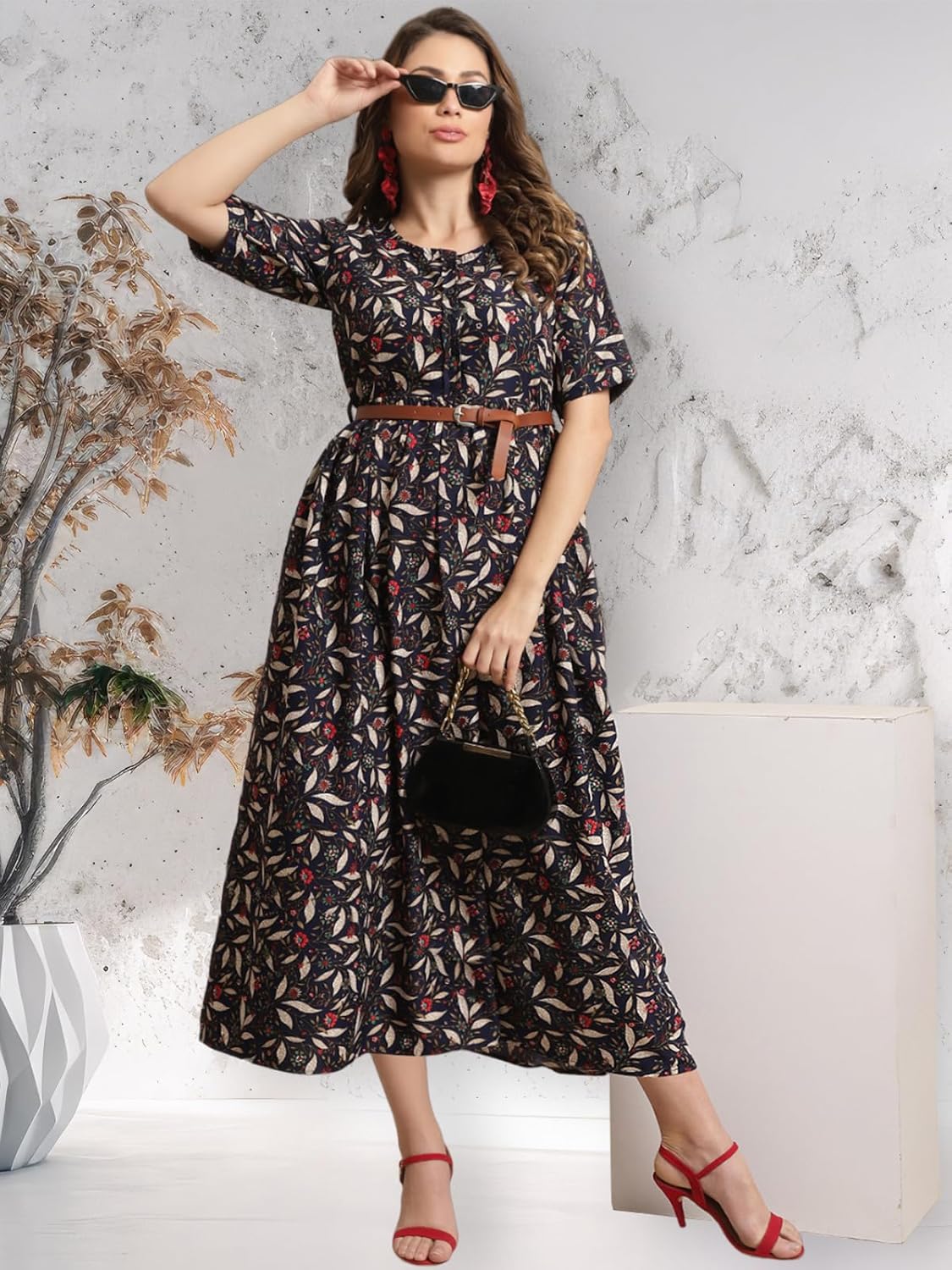 Preneum Women's Georgette Empire Waist Midi Dress by Prixsa.com - Image 5