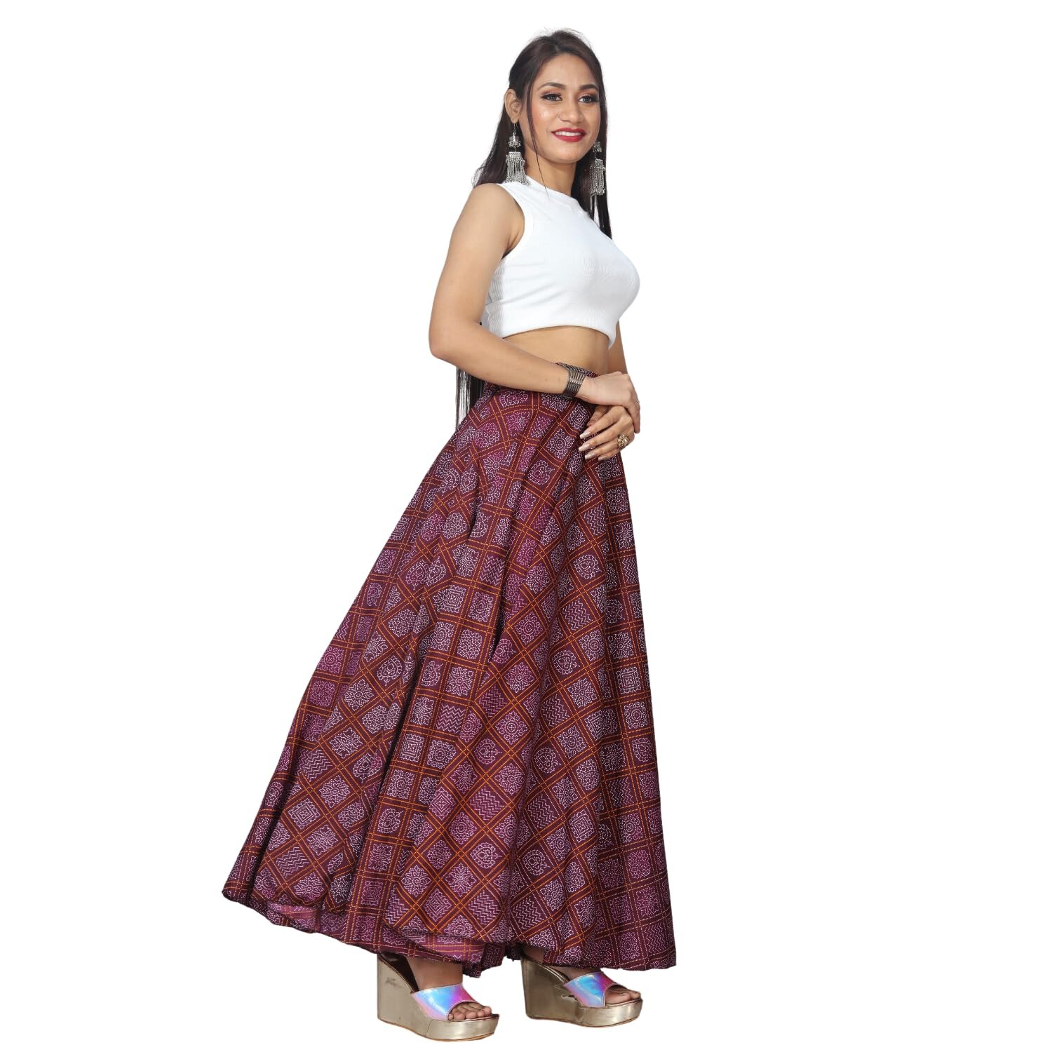 JYESHTA Women's American Crepe Blooming Flared Long for Traditional Stitched A-line Flare Skirt for Girls with 12 Meter Flare 40inch Height by Prixsa.com - Image 4
