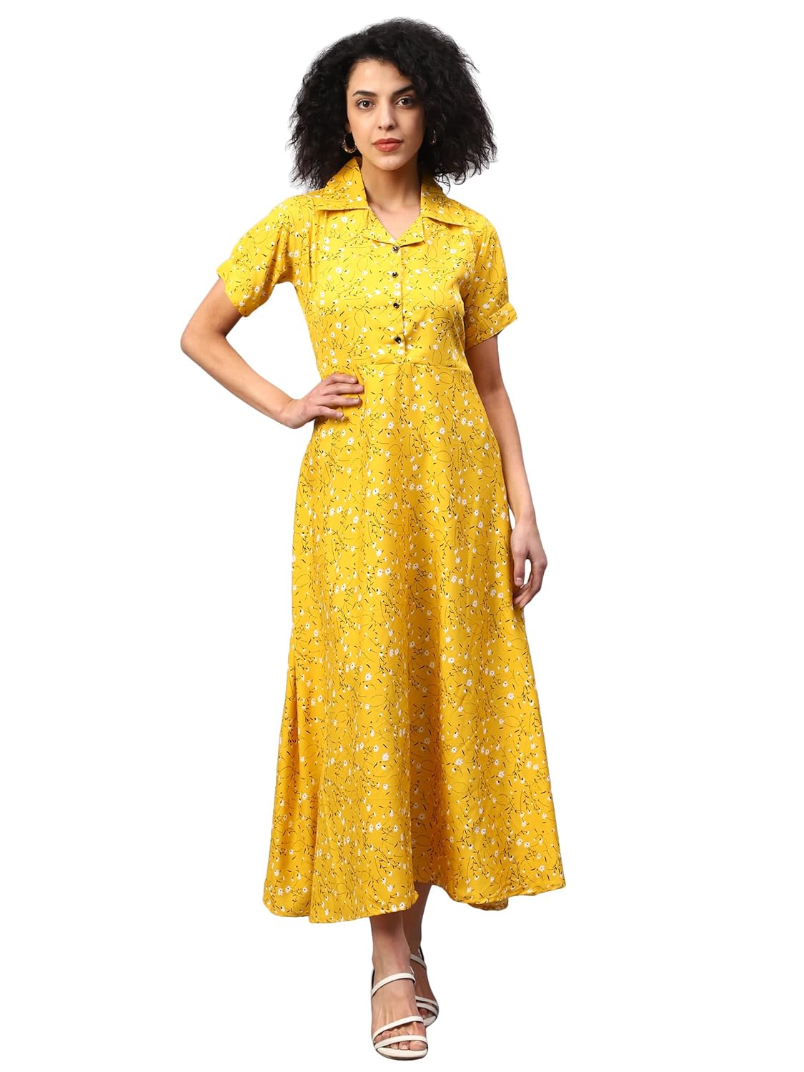 ELVORA Floral Print Women's Maxi Shirt Dress by Prixsa.com