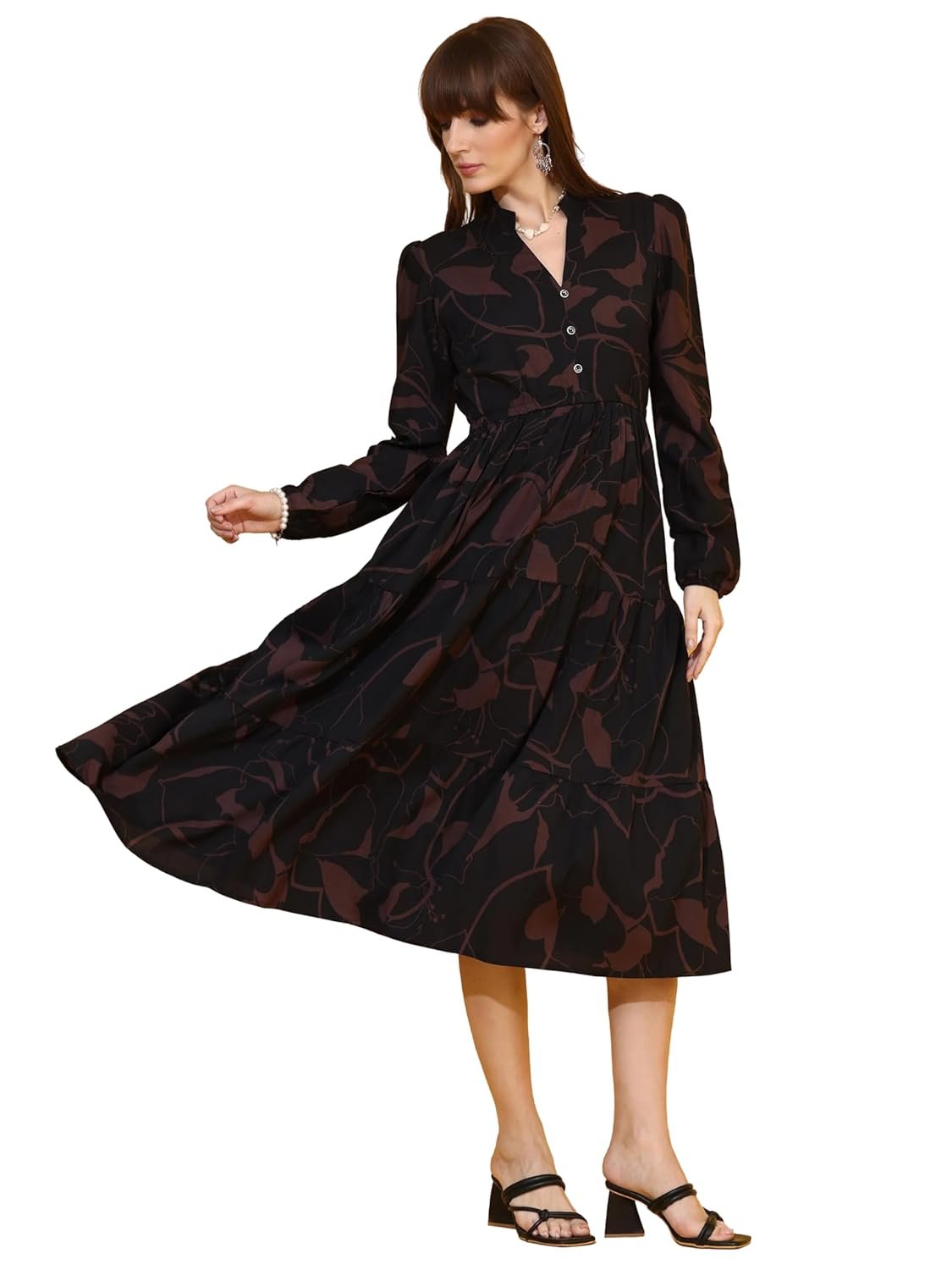 Sheetal Associates Women's Casual Full Sleeve Crepe Fit & Flare Dress | Comfortable Relaxed Fit Summer Party Dress by Prixsa.com