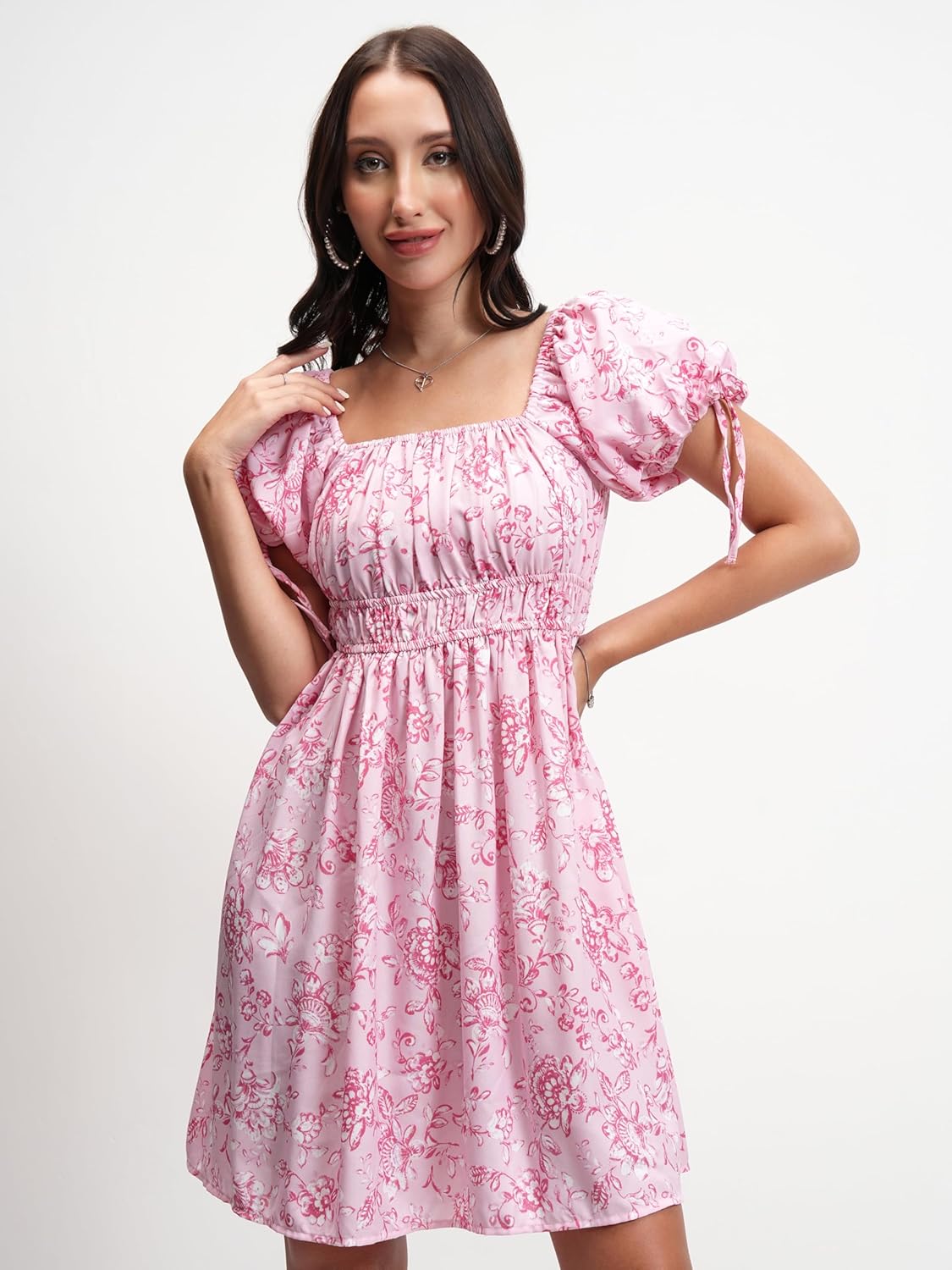 Tokyo Talkies Womens Dresses Women | Floral Print | Mini Dress |Puff Short Sleeves | Fit & Flare | Elegant & Trendy| Stylish by Prixsa.com - Image 5