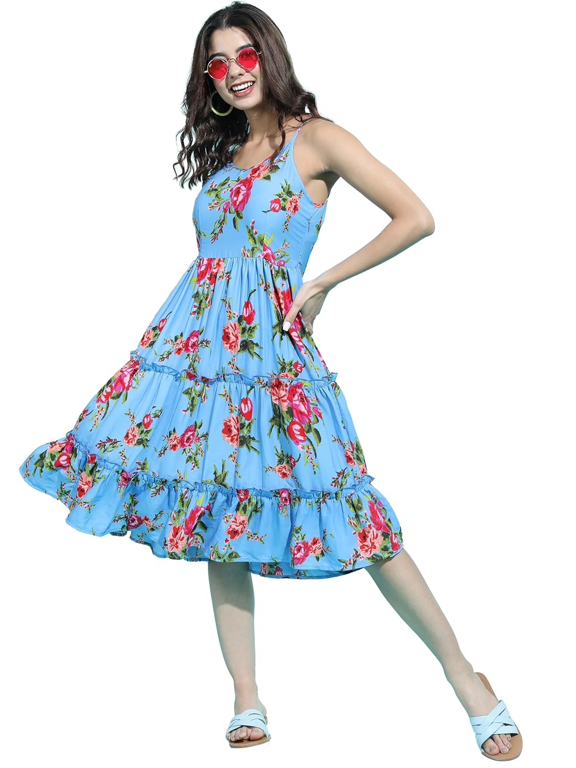 Tokyo Talkies Women's Sleeveless Straight Neck Printed Dresses | Stylish Dresses | Casual Dresses by Prixsa.com