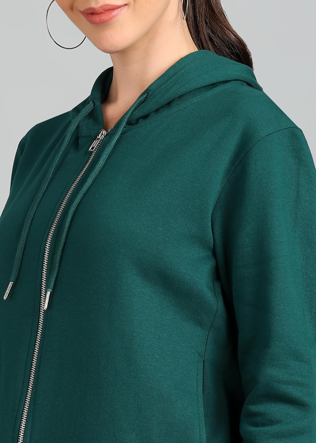 Alan Jones Clothing Women's Solid Zipper Hooded Sweatshirt | Front Zip, Ribbed Hem, Lined Hood, Casual Winter Wear by Prixsa.com - Image 5