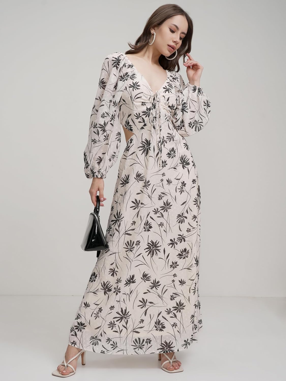 Tokyo Talkies Womens Dresses Women | Floral Print | Tie-Up Neck| Puff Bishop Sleeves | Side Cut-Out | Maxi Dress | Elegant & Trendy| Stylish by Prixsa.com - Image 2