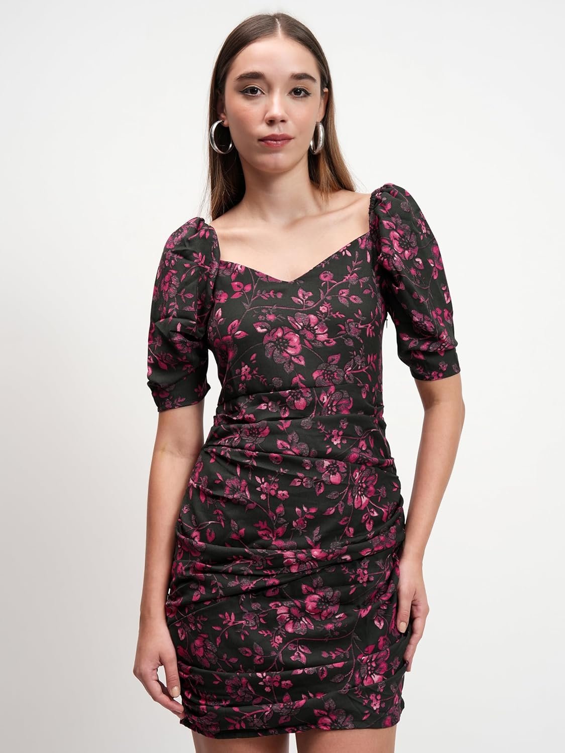 Tokyo Talkies Women's Dresses for Women | Floral Print | Short Smocked Dress | Puff Sleeves | Elegant & Trendy by Prixsa.com - Image 5