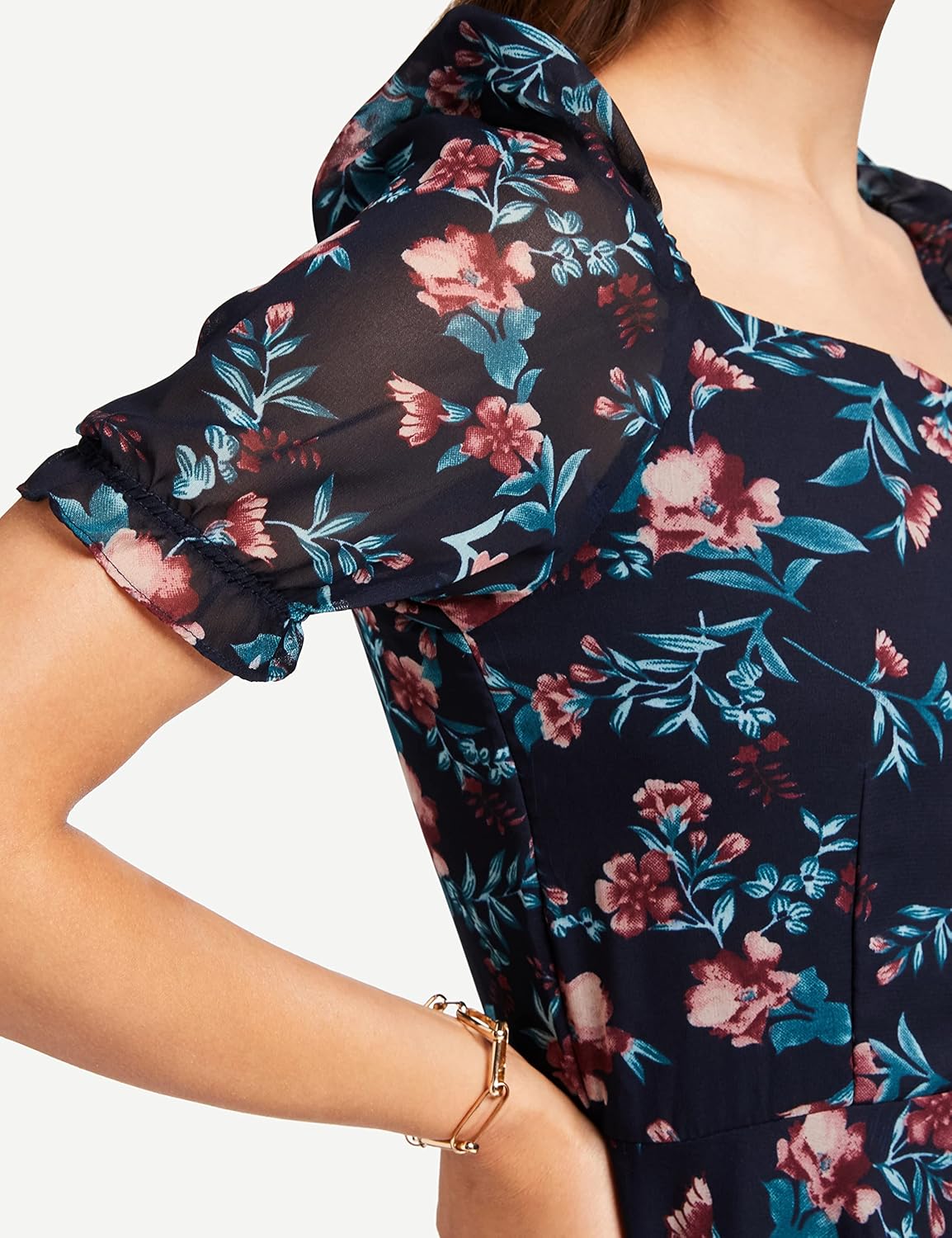 Rare Women's Georgette Fit and Flare Maxi Casual Dress (EP6218_Blue_Medium) by Prixsa.com - Image 5