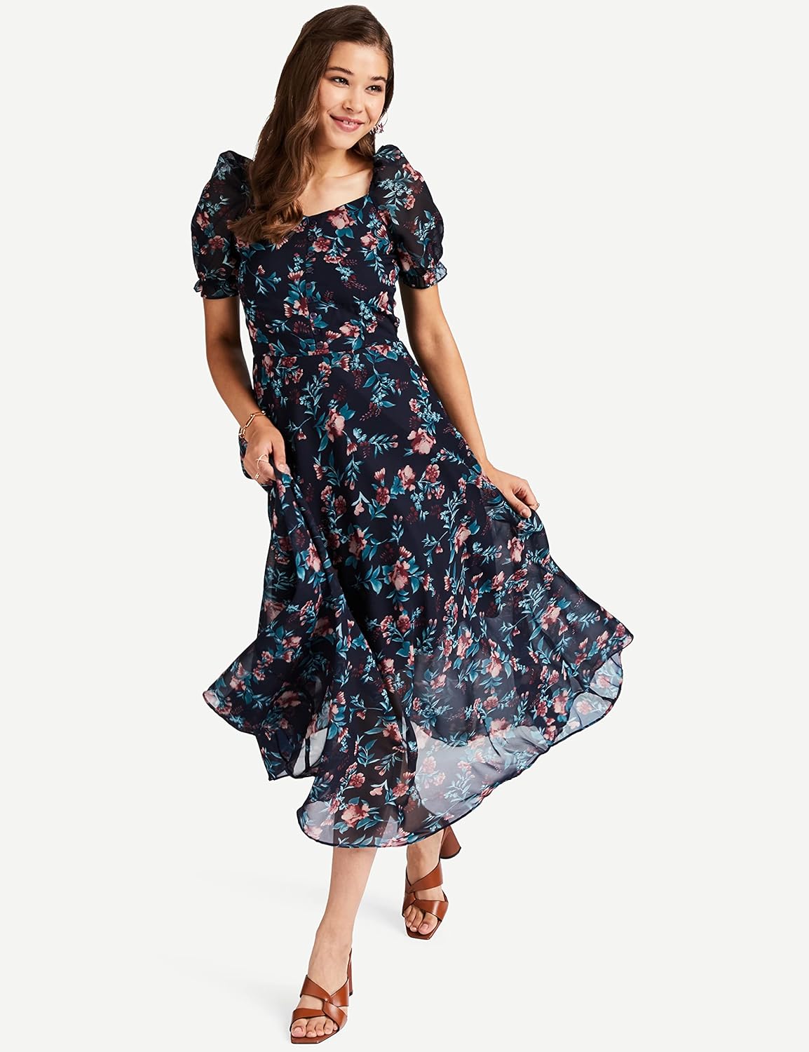 Rare Women's Georgette Fit and Flare Maxi Casual Dress (EP6218_Blue_Medium) by Prixsa.com - Image 3