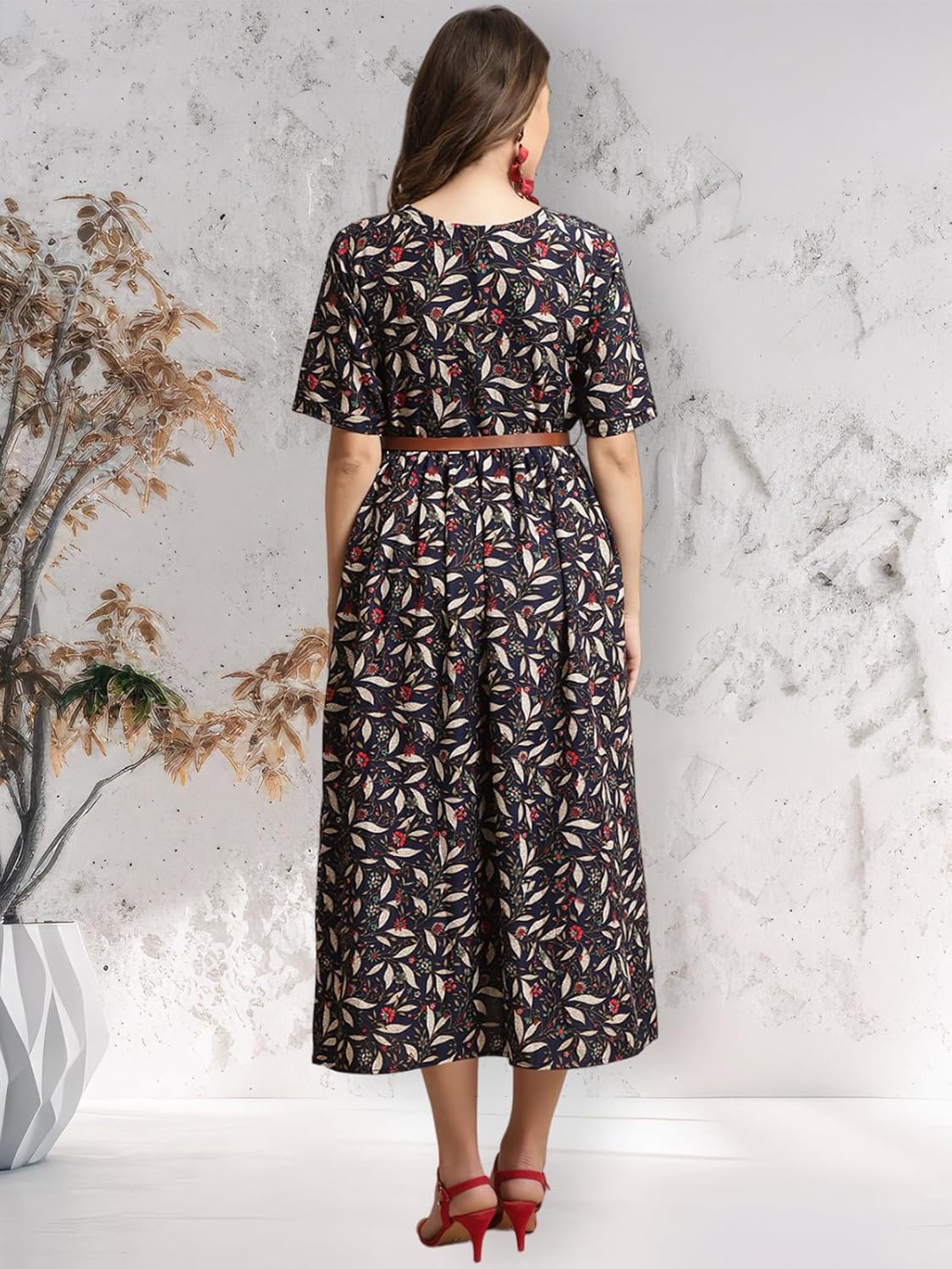Preneum Women's Georgette Empire Waist Midi Dress by Prixsa.com - Image 3