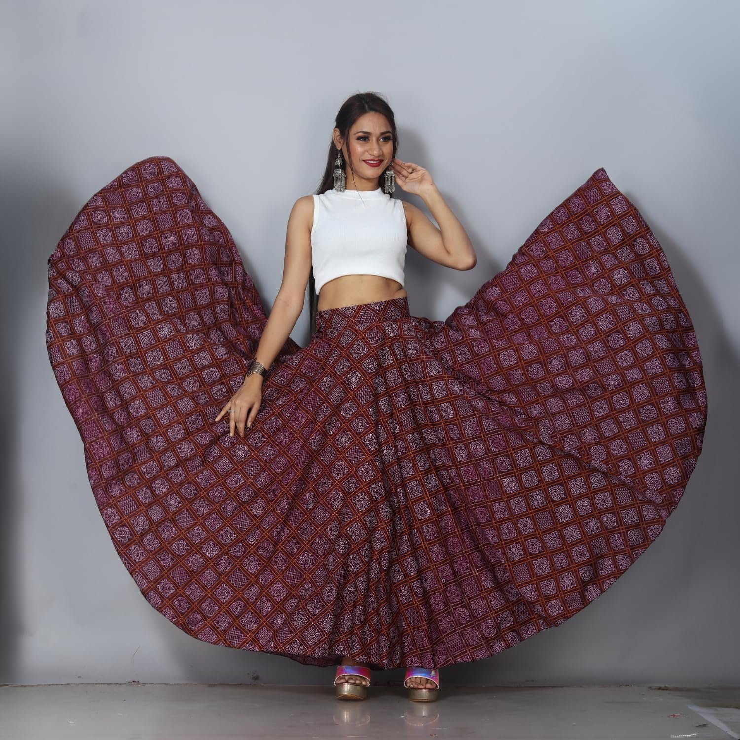 JYESHTA Women's American Crepe Blooming Flared Long for Traditional Stitched A-line Flare Skirt for Girls with 12 Meter Flare 40inch Height by Prixsa.com - Image 7