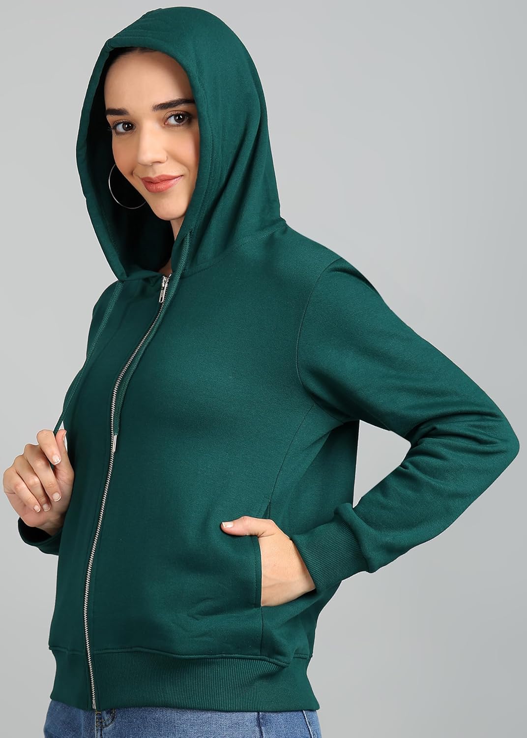 Alan Jones Clothing Women's Solid Zipper Hooded Sweatshirt | Front Zip, Ribbed Hem, Lined Hood, Casual Winter Wear by Prixsa.com - Image 2