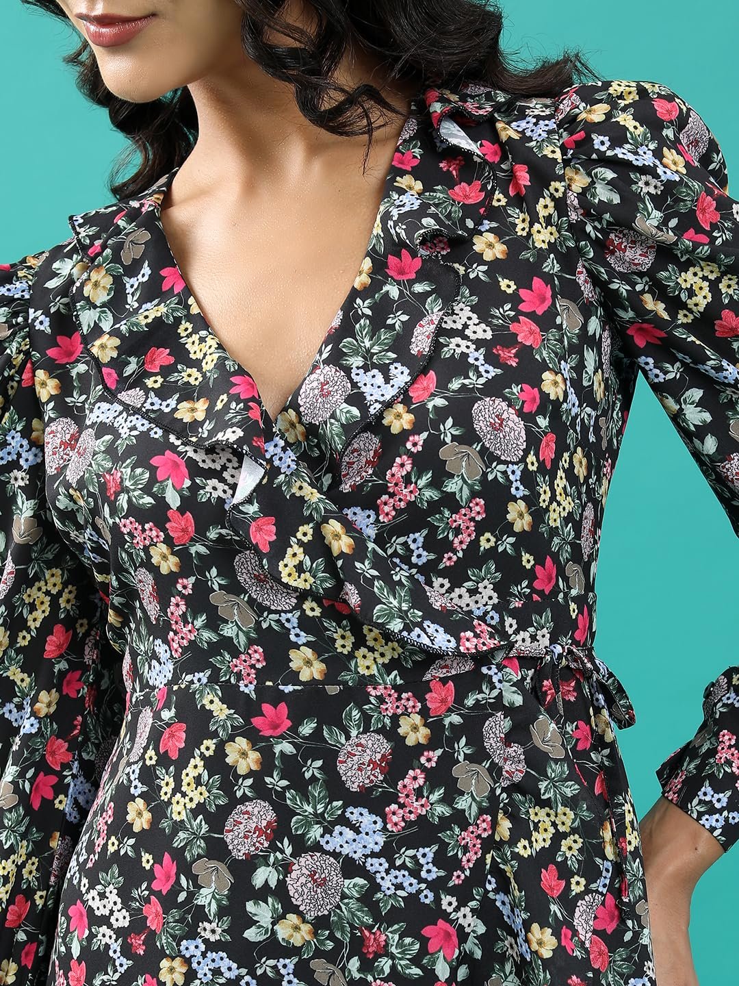 Tokyo Talkies Women's Long Sleeves V-Neck Printed Dresses | Stylish Dresses | Casual Dresses by Prixsa.com - Image 6