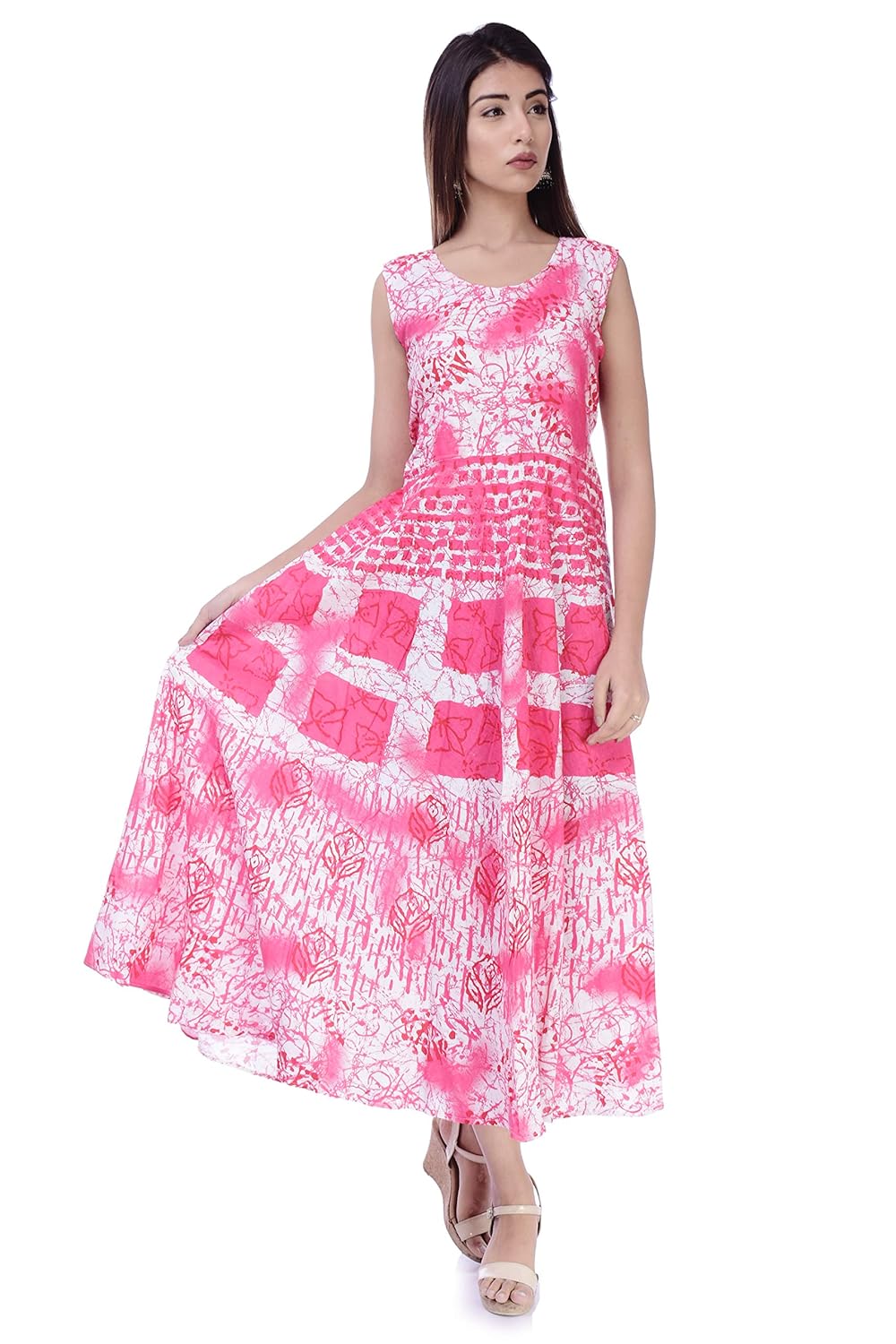 BedZone Women’s Cotton Maxi Long Dress Jaipuri Printed Kurti (Multi, Free Size Upto 42-XL) Multicolour by Prixsa.com