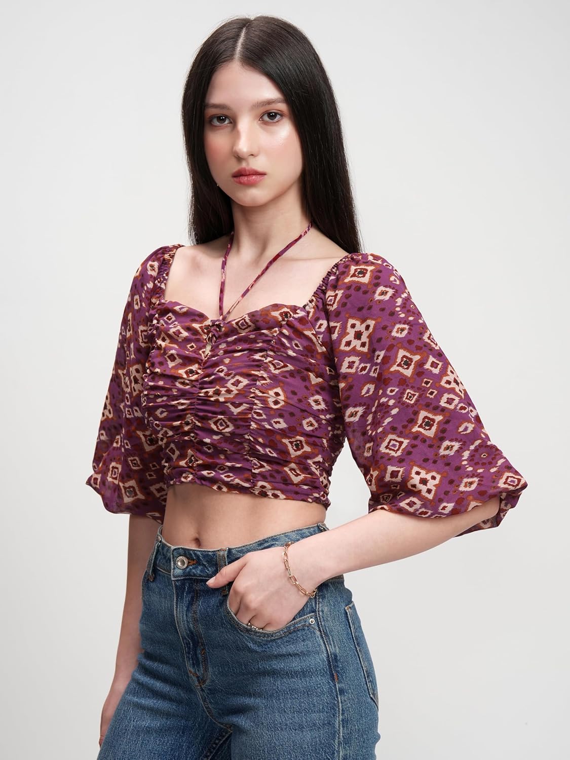 Tokyo Talkies Women's Floral Printfitted Crop Top | Short Puff Sleeves | Chic & Feminine & Square Neck | Tops for Woman | Women Tops | Women Crop Top by Prixsa.com - Image 7