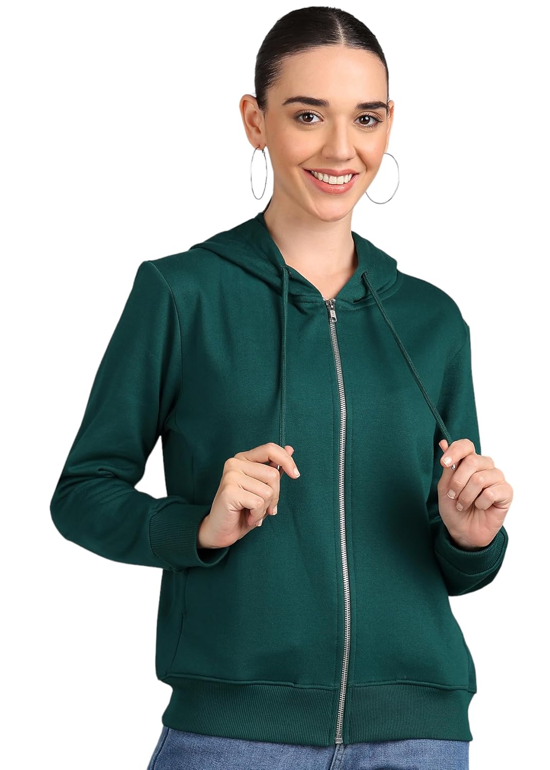 Alan Jones Clothing Women's Solid Zipper Hooded Sweatshirt | Front Zip, Ribbed Hem, Lined Hood, Casual Winter Wear by Prixsa.com