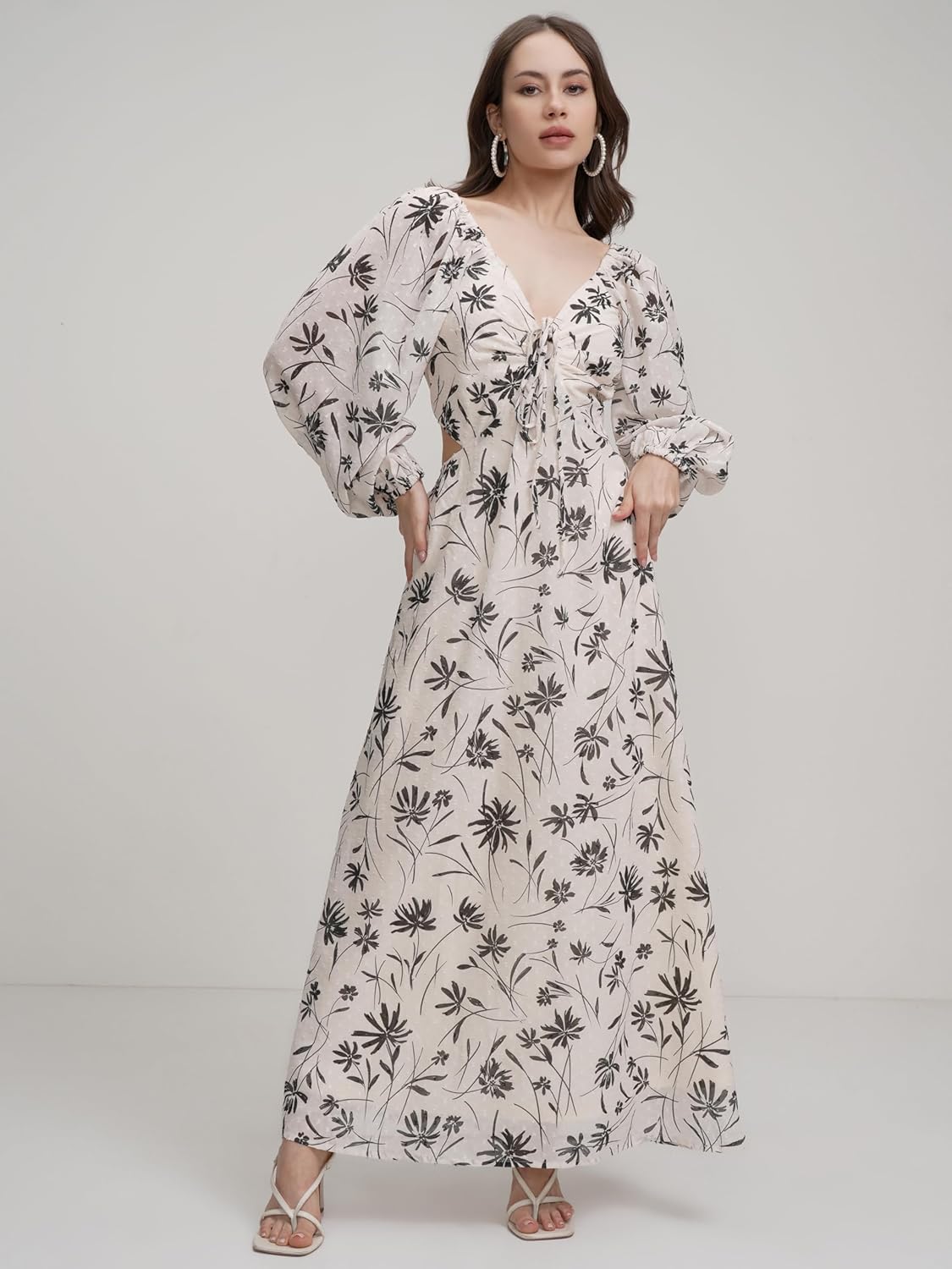 Tokyo Talkies Womens Dresses Women | Floral Print | Tie-Up Neck| Puff Bishop Sleeves | Side Cut-Out | Maxi Dress | Elegant & Trendy| Stylish by Prixsa.com - Image 5