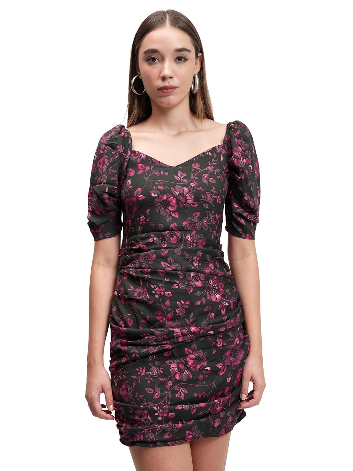 Tokyo Talkies Women's Dresses for Women | Floral Print | Short Smocked Dress | Puff Sleeves | Elegant & Trendy by Prixsa.com