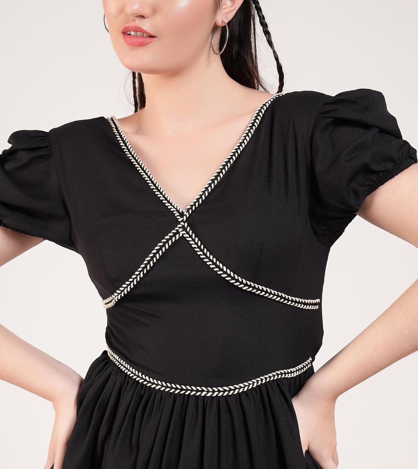 DEEBACO Solid Summer Cool Corset Style Dress for Women's|V-Neck Sleeveless Fit & Flare Above Knee Length|Summer Western Party Casual Wear Trendy Dress for Ladies by Prixsa.com - Image 3
