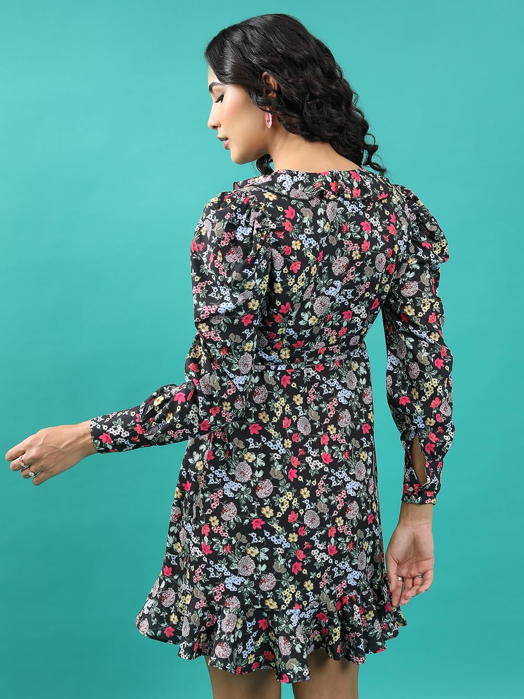 Tokyo Talkies Women's Long Sleeves V-Neck Printed Dresses | Stylish Dresses | Casual Dresses by Prixsa.com - Image 3