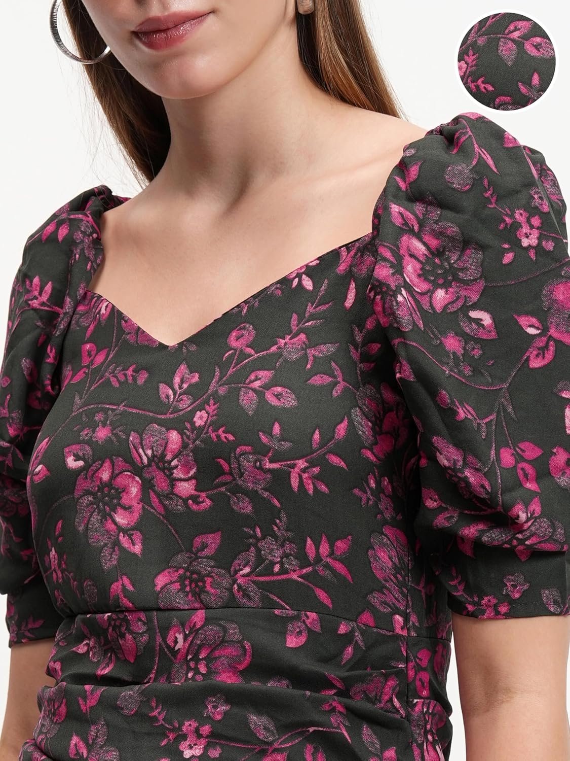 Tokyo Talkies Women's Dresses for Women | Floral Print | Short Smocked Dress | Puff Sleeves | Elegant & Trendy by Prixsa.com - Image 8